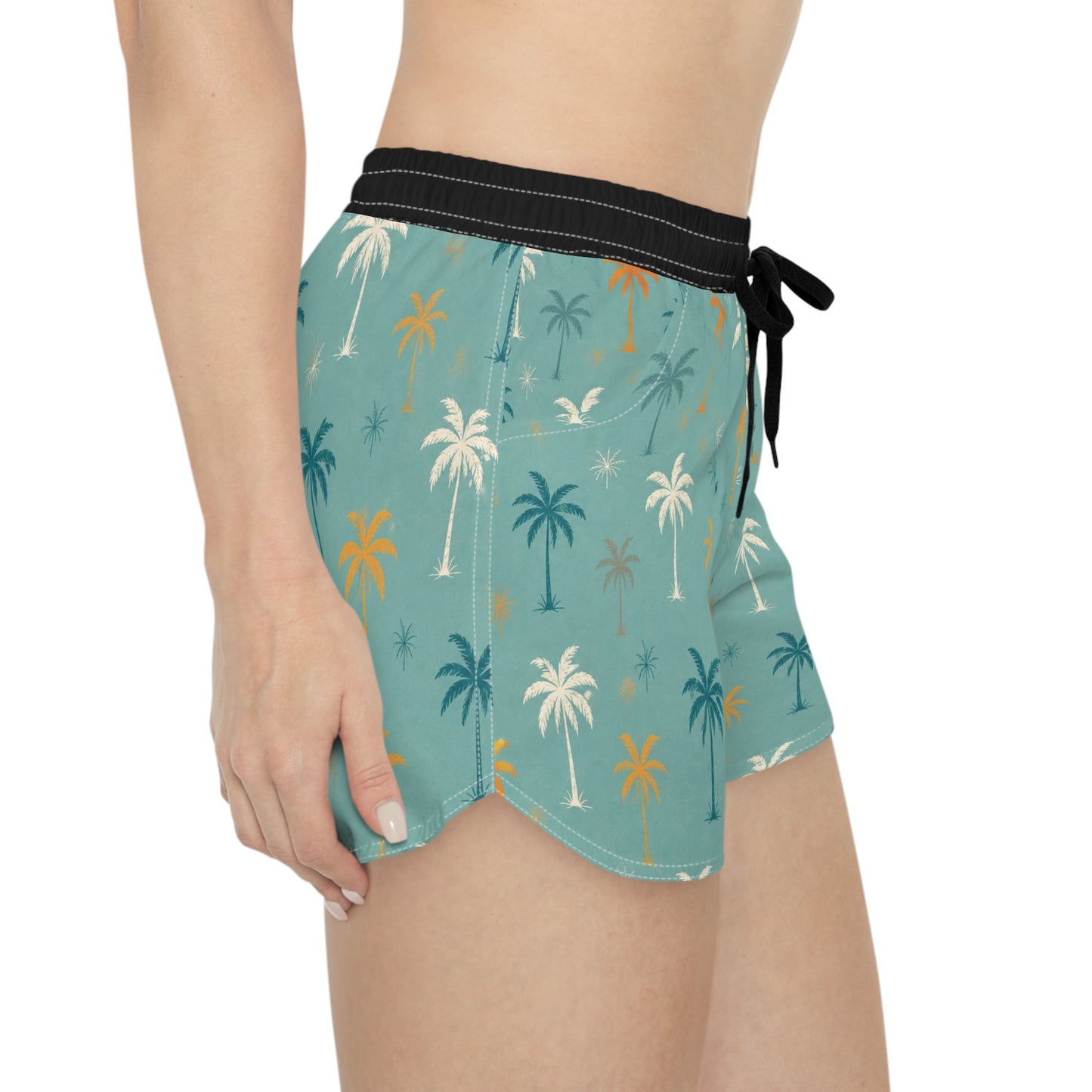 Palm Print Lounge Shorts — Teal Tropical Women's Casual Shorts