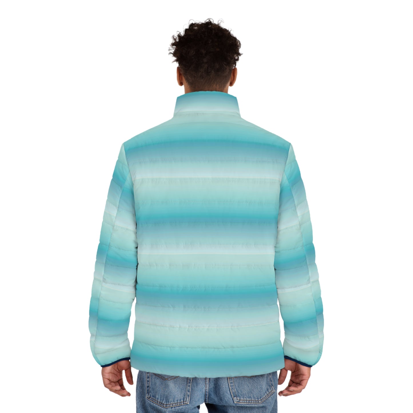 Aqua Ombre Puffer Jacket — Men's Lightweight Gradient Winter Coat
