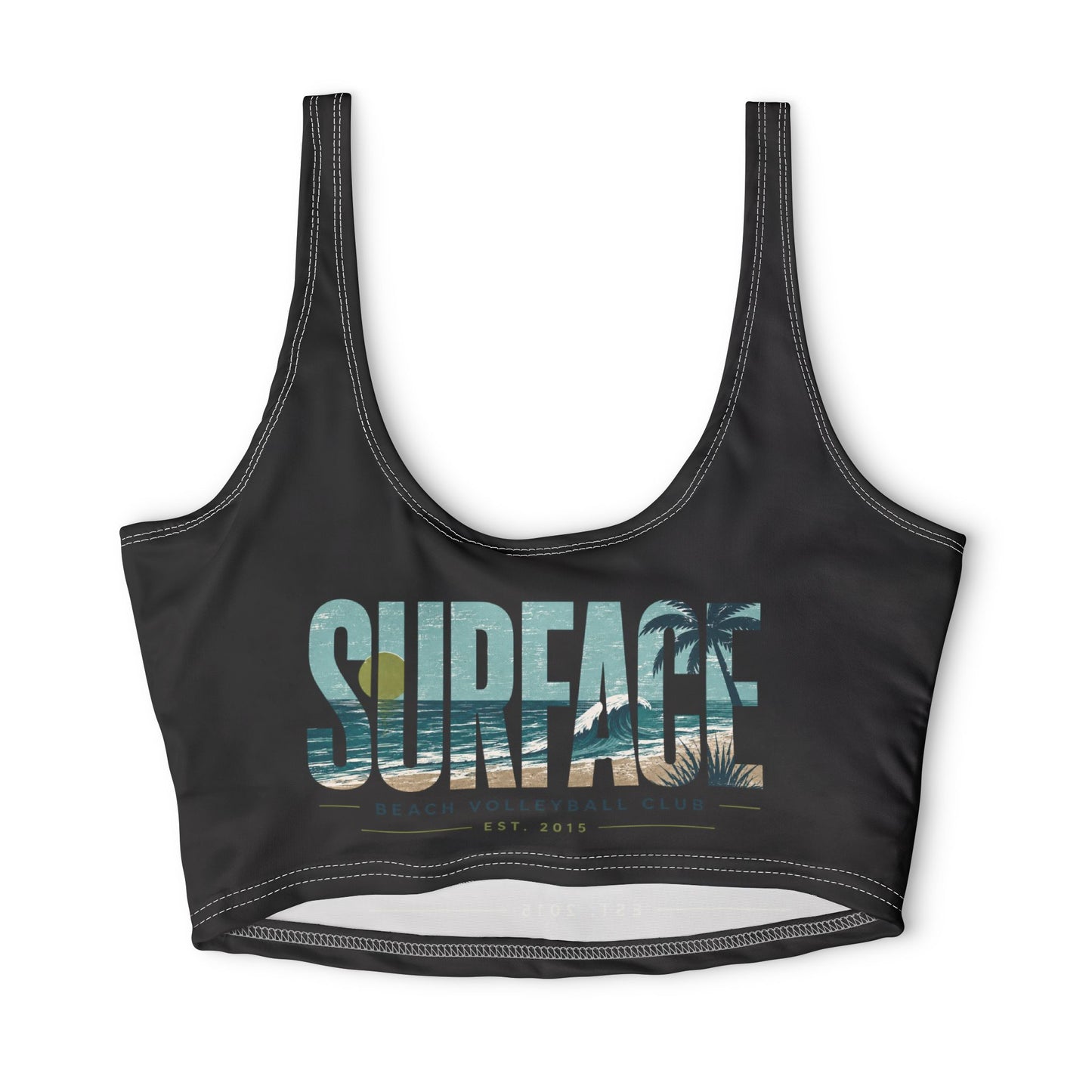 Surfage Beach Sports Bra — Tropical Surf Graphic Crop Top