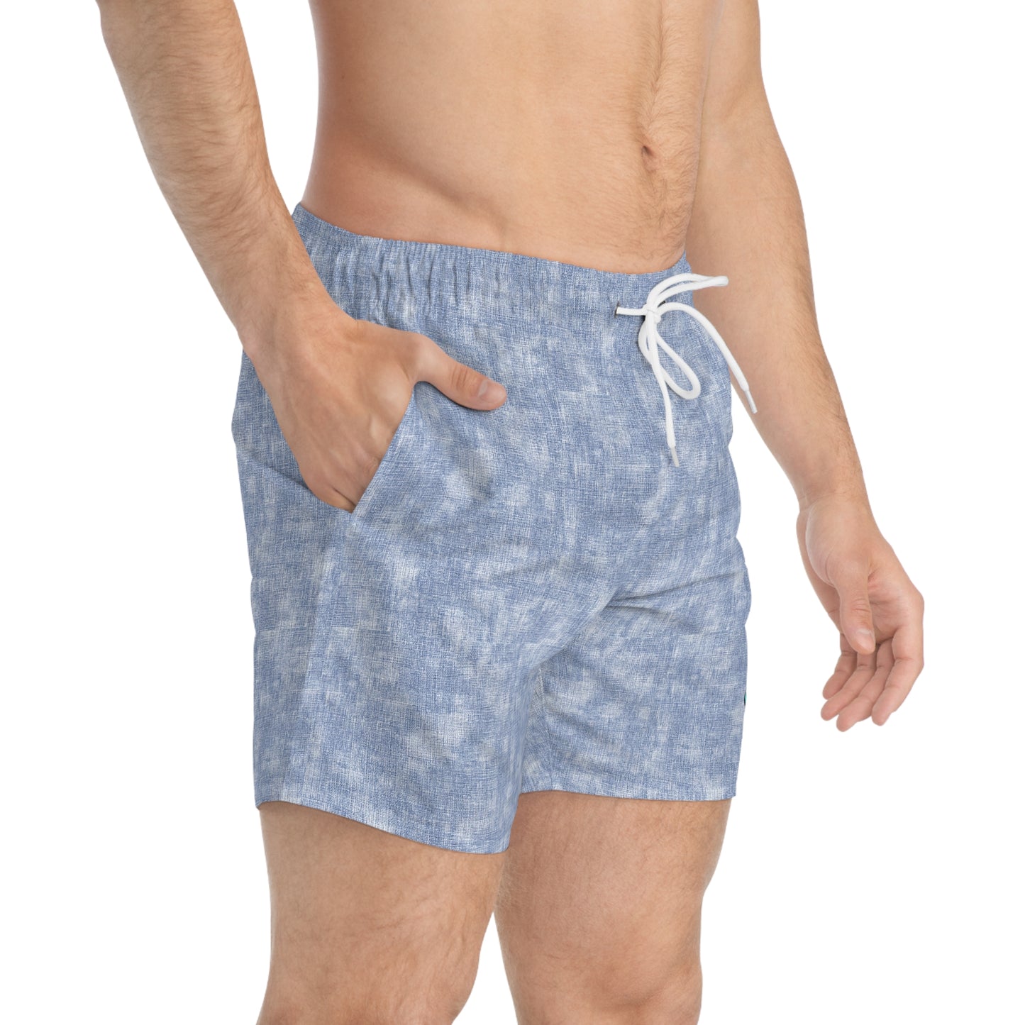 Blue Tie-Dye Swim Trunks with Neon Surf Fish Accent
