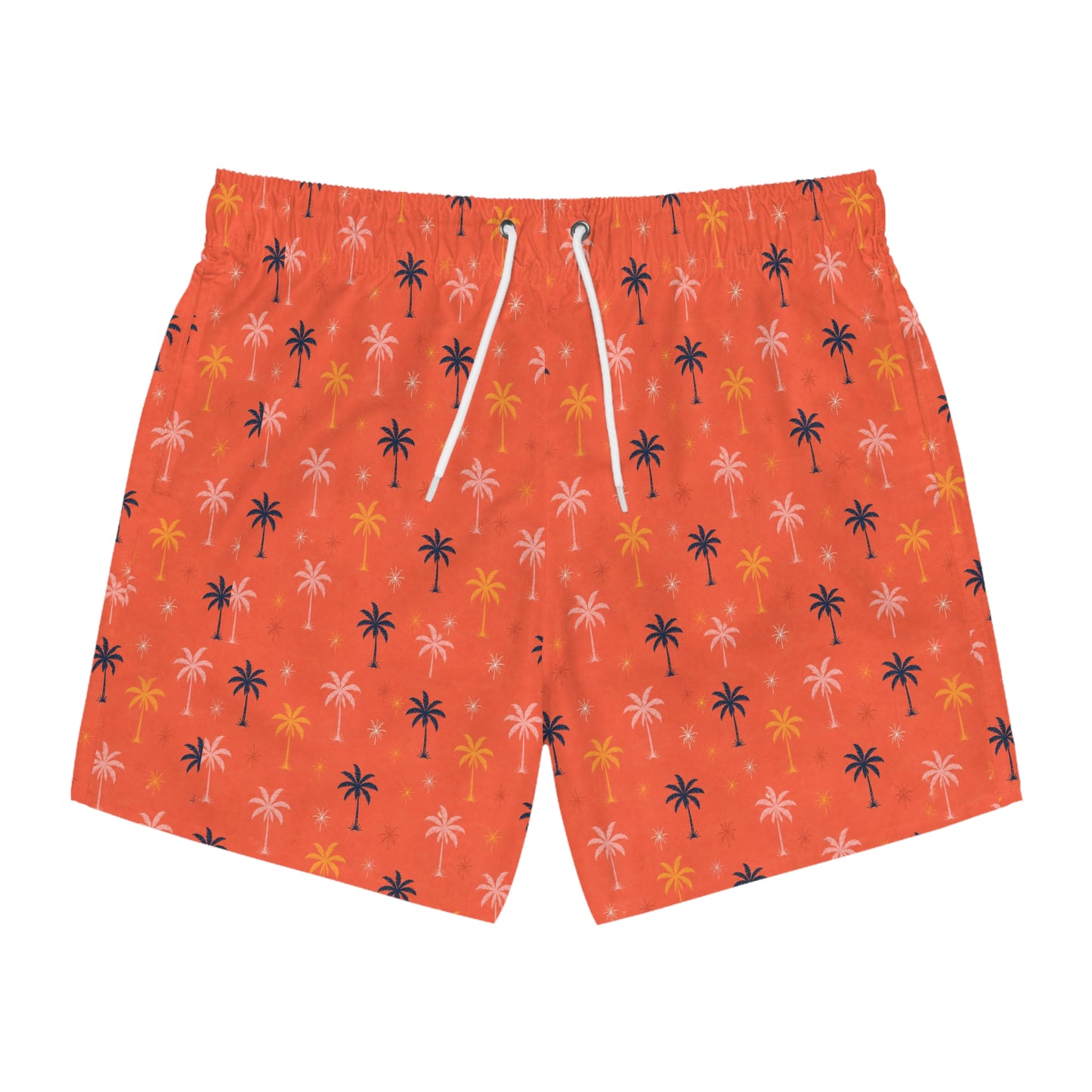 Palm Print Swim Trunks — Coral Tropical Beach Shorts