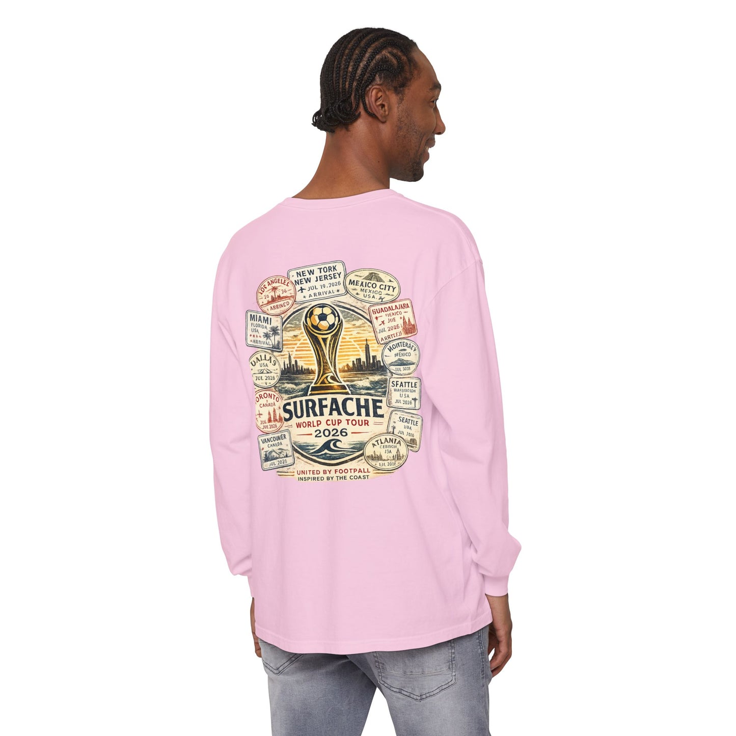 Surfache Passport Edition World Cup Tour Long Sleeve Tee — Soccer Travel Graphic