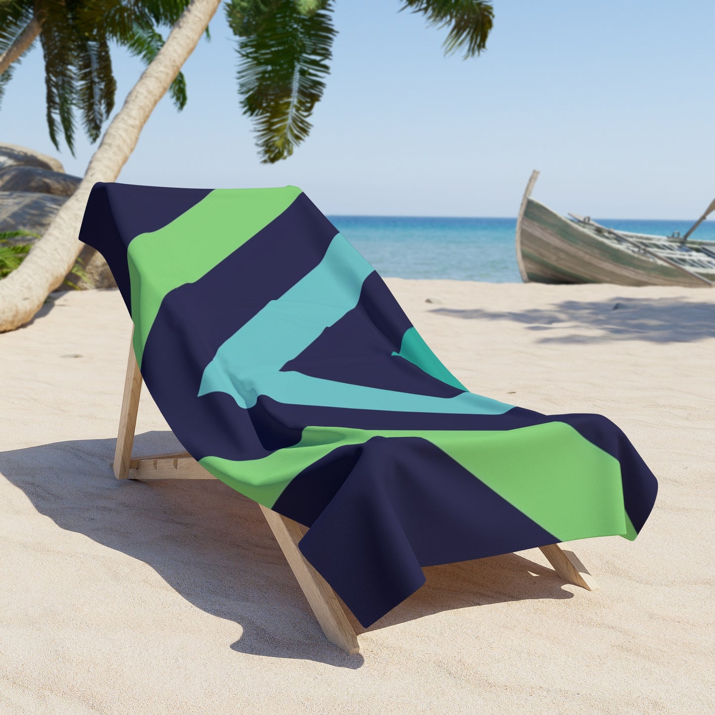 Chevron Stripes Beach Towel — Navy, Teal & Lime Summer Towel