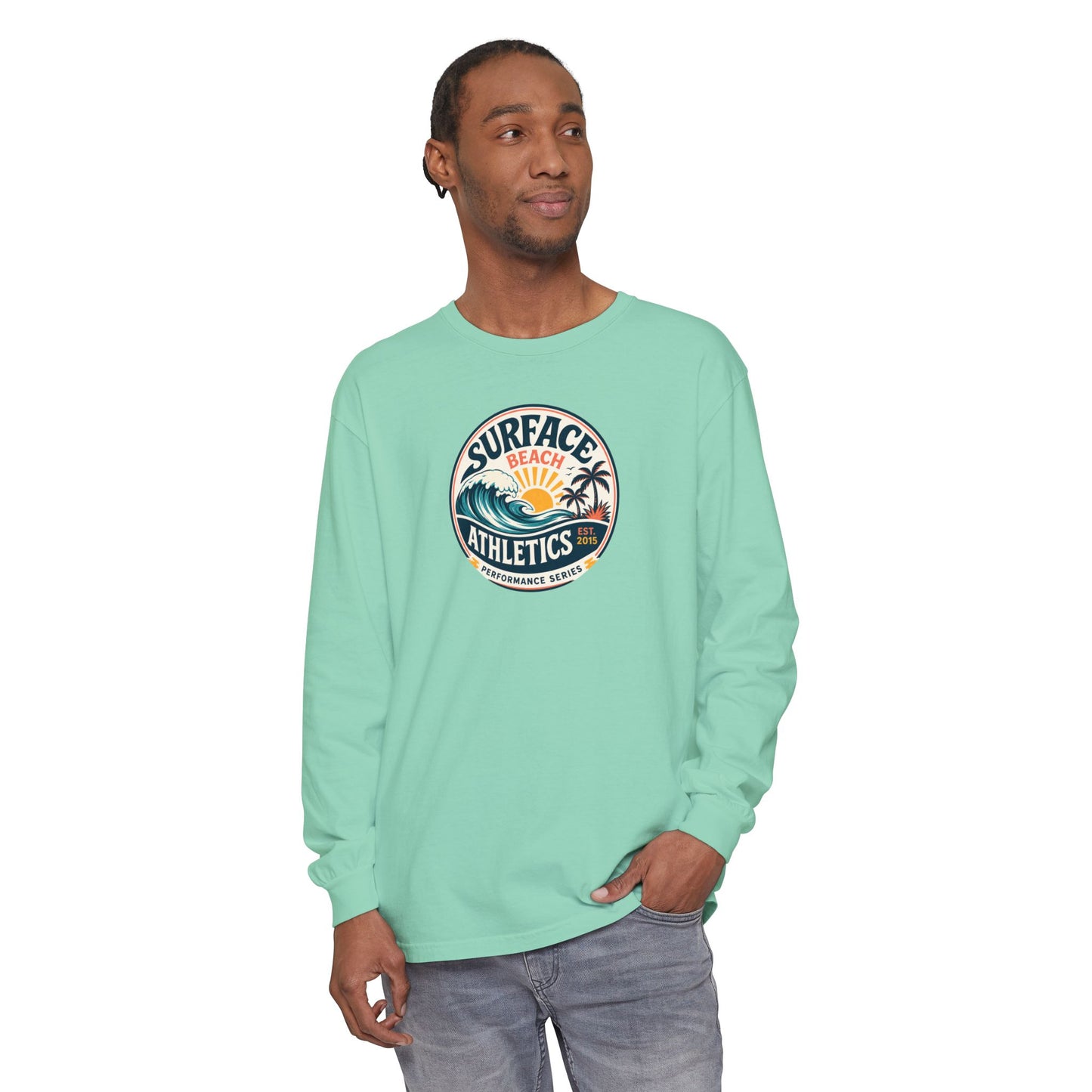 Surface Beach Athletics Long Sleeve Tee — Surf Waves Sunset Graphic