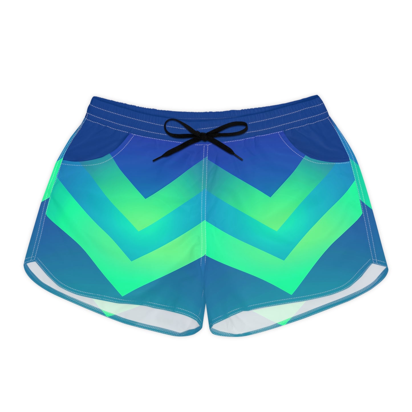 Chevron Wave Women's Casual Shorts — Blue Green Ombre Athletic Beachwear