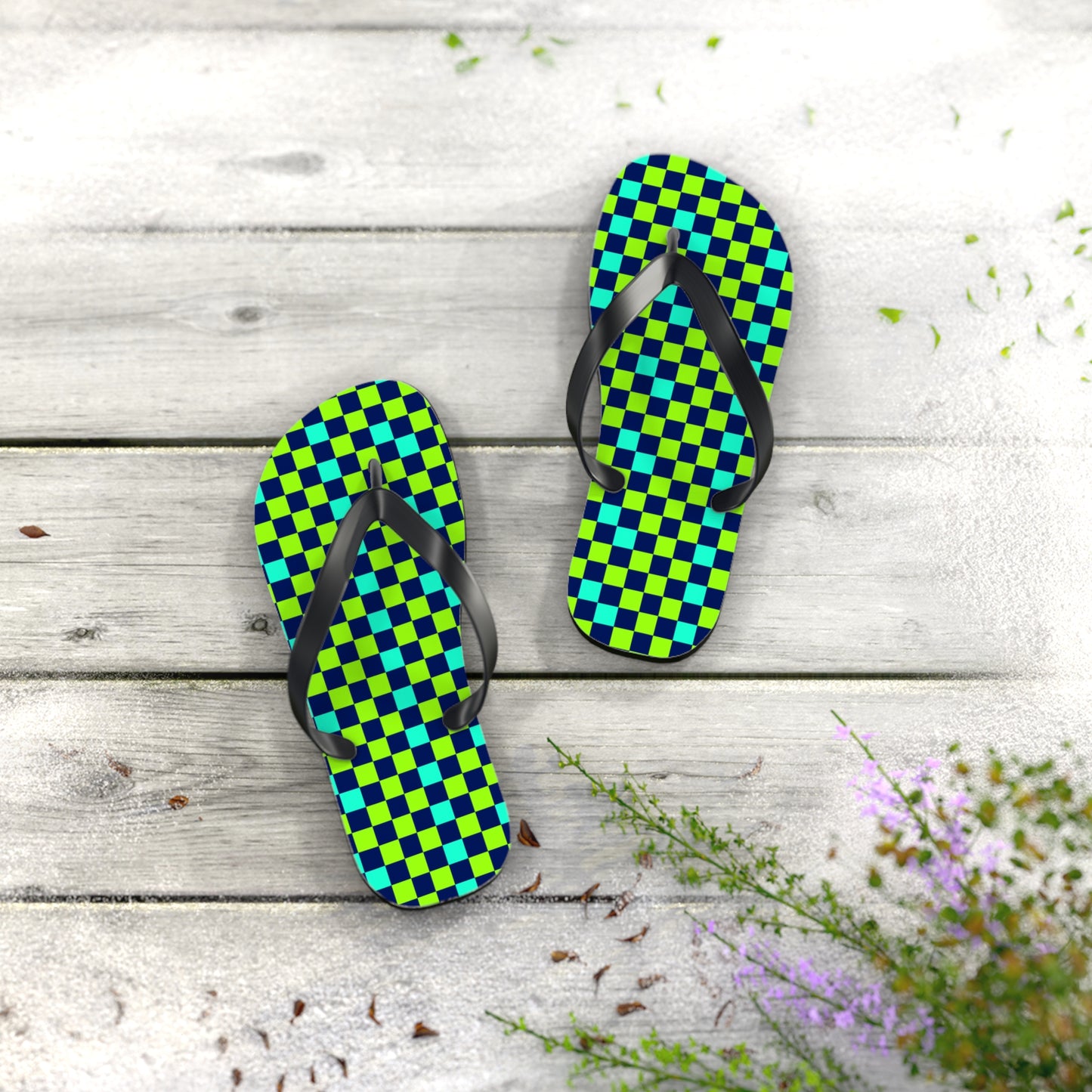 Checkerboard Surface Beach Volleyball Club Designer Flip Flops