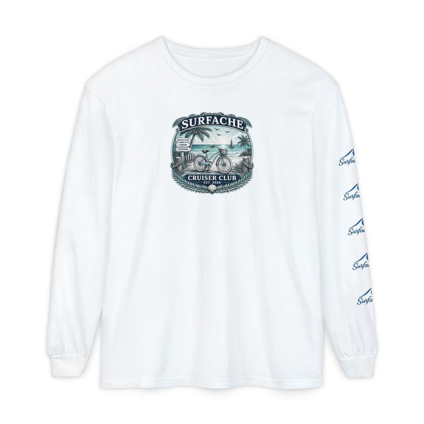 Surfache Cruiser Club Long Sleeve T-Shirt — Bike & Beach Graphic