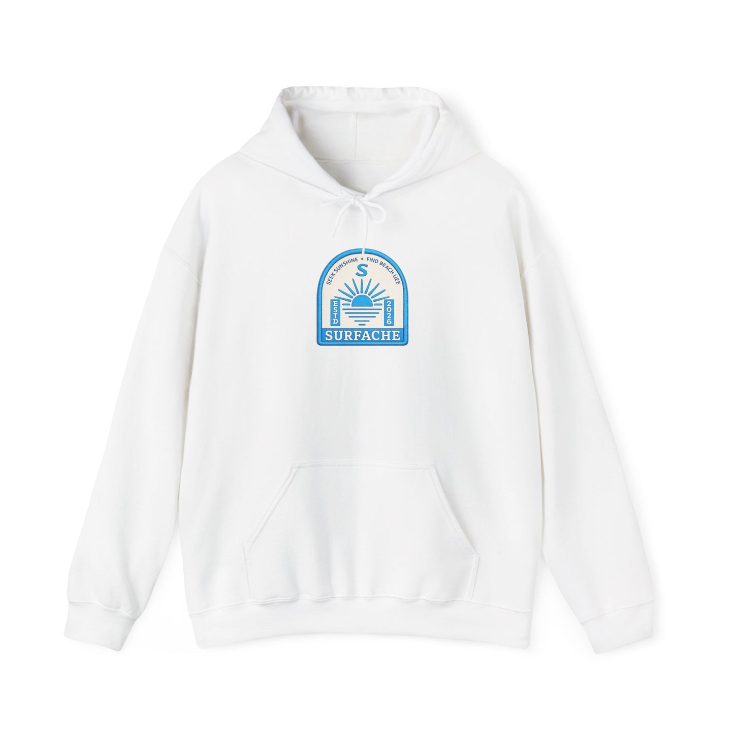 Surfache Vintage Badge Hoodie — Coastal Sunset Surf Brand Sweatshirt