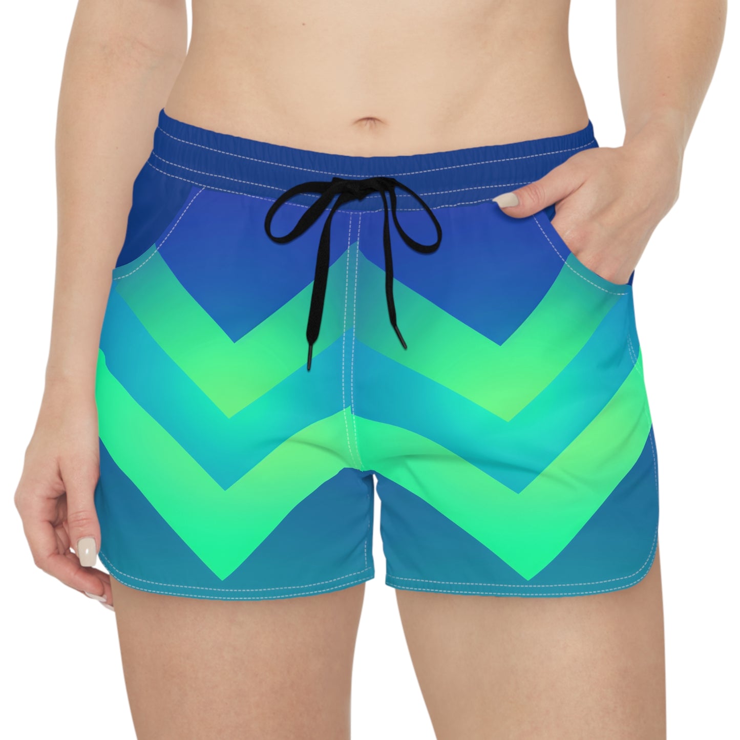 Chevron Wave Women's Casual Shorts — Blue Green Ombre Athletic Beachwear