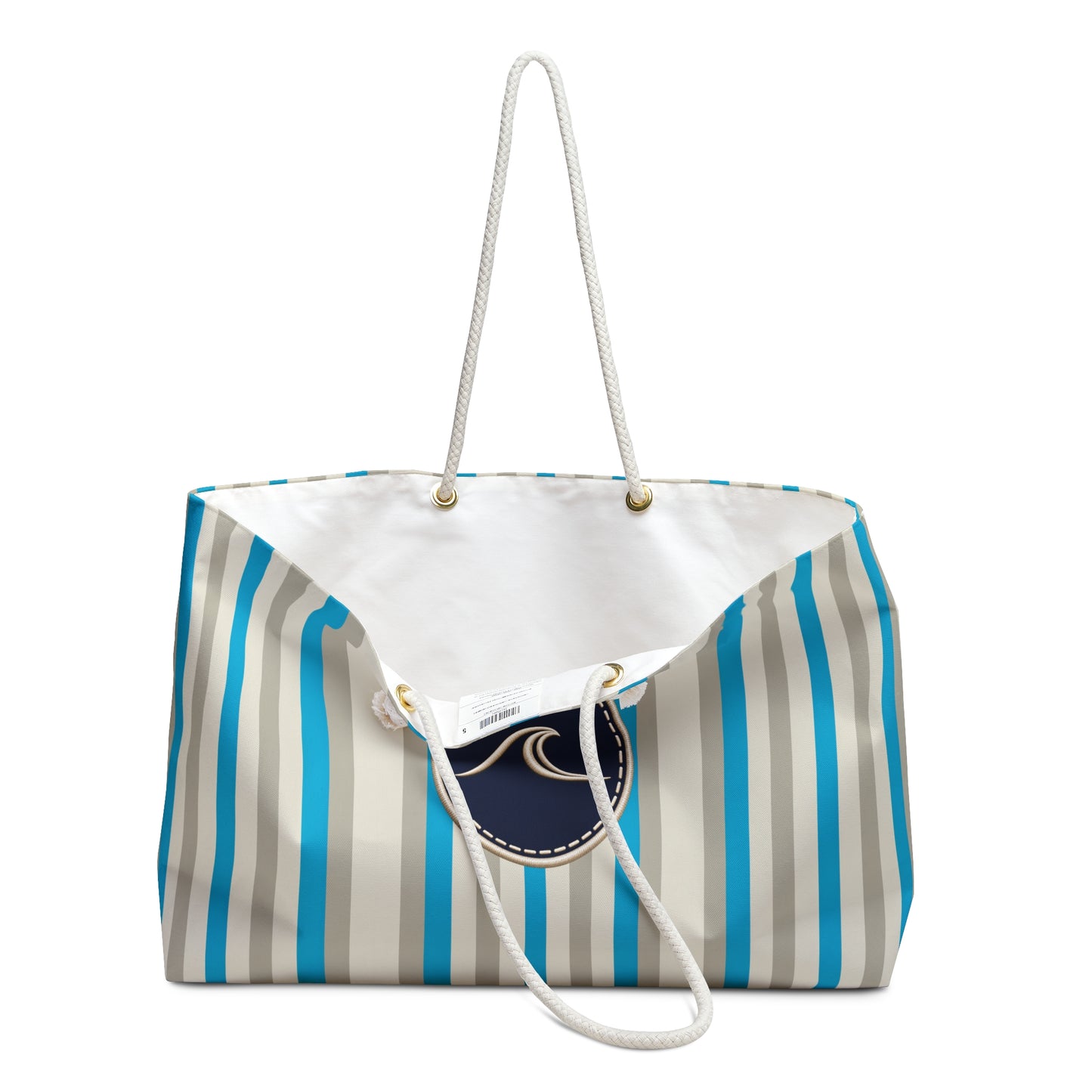 Surfache Striped Nautical Weekender Bag — Beach Tote with Wave Emblem