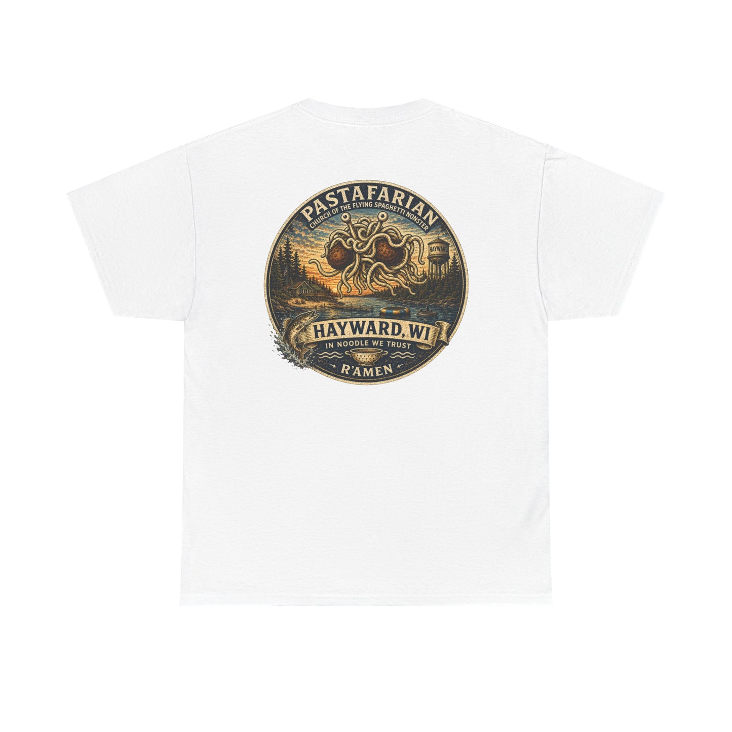 Whiplash Pastafarian T-Shirt — Vintage Hayward, WI Ramen Graphic Tee