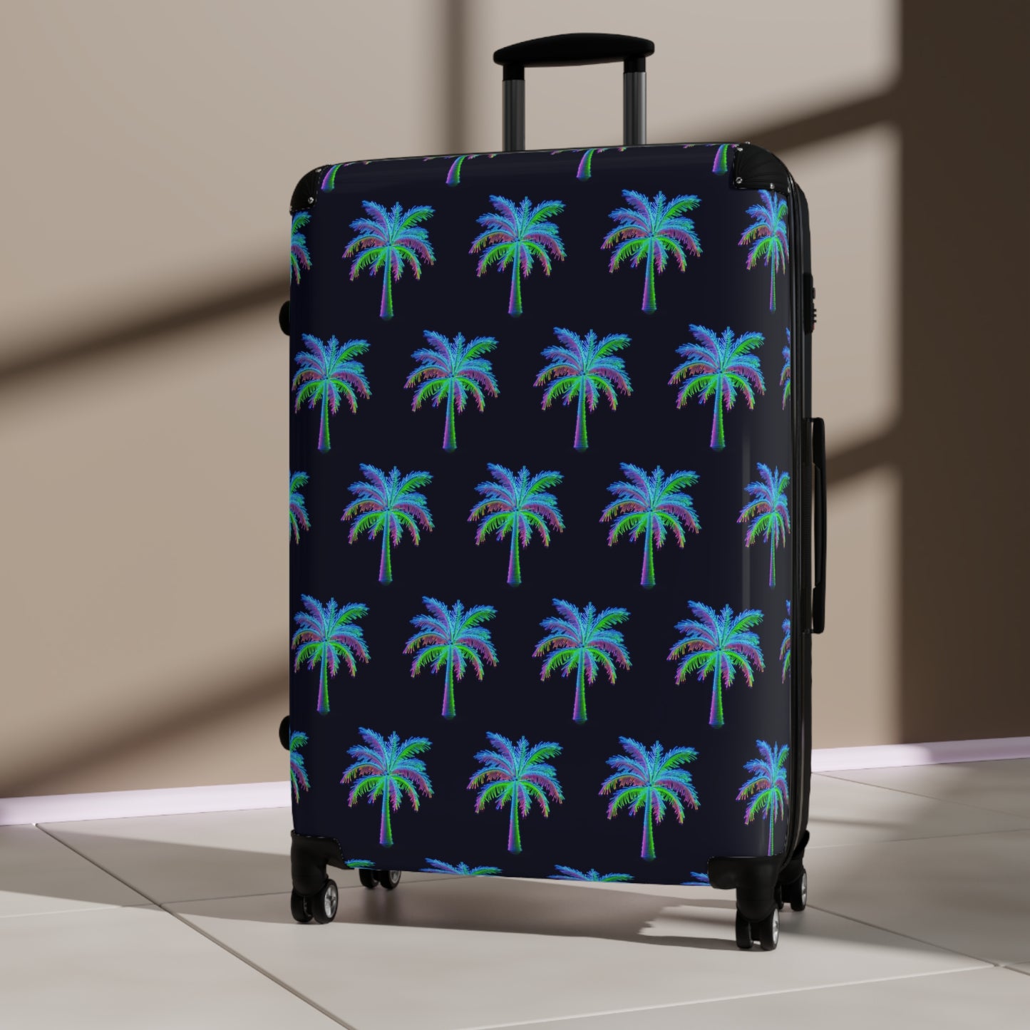 Neon Palm Swivel Hard Shell Waterproof Suitcase