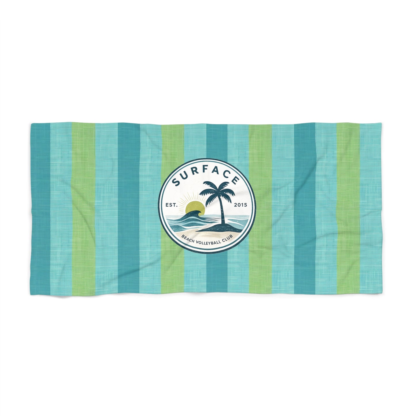 Surf Logo Beach Towel — Striped Tropical Palm Design