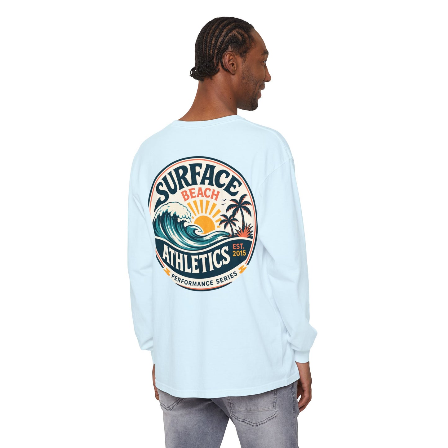 Surface Beach Athletics Long Sleeve Tee — Surf Waves Sunset Graphic