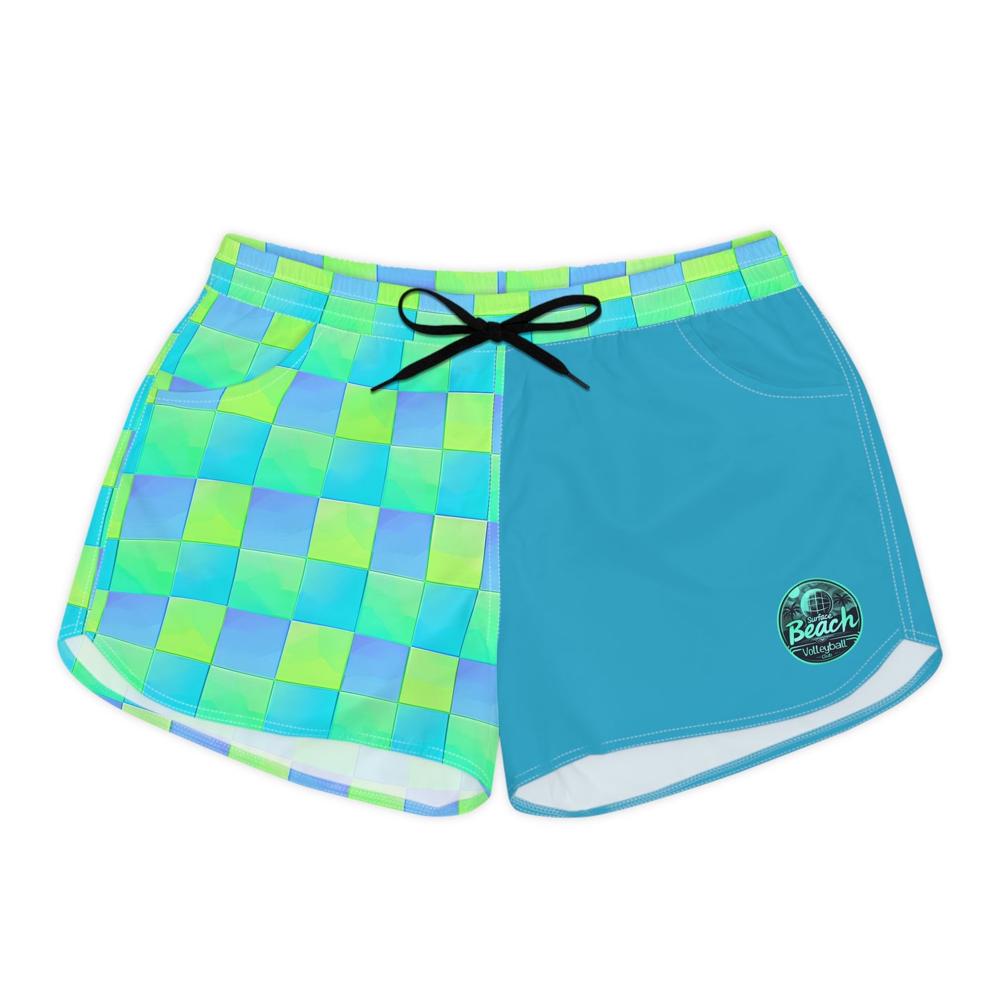 Checkered Icon Color Block Surface Beach Volleyball Club Cover Up Women's Casual Shorts (AOP)