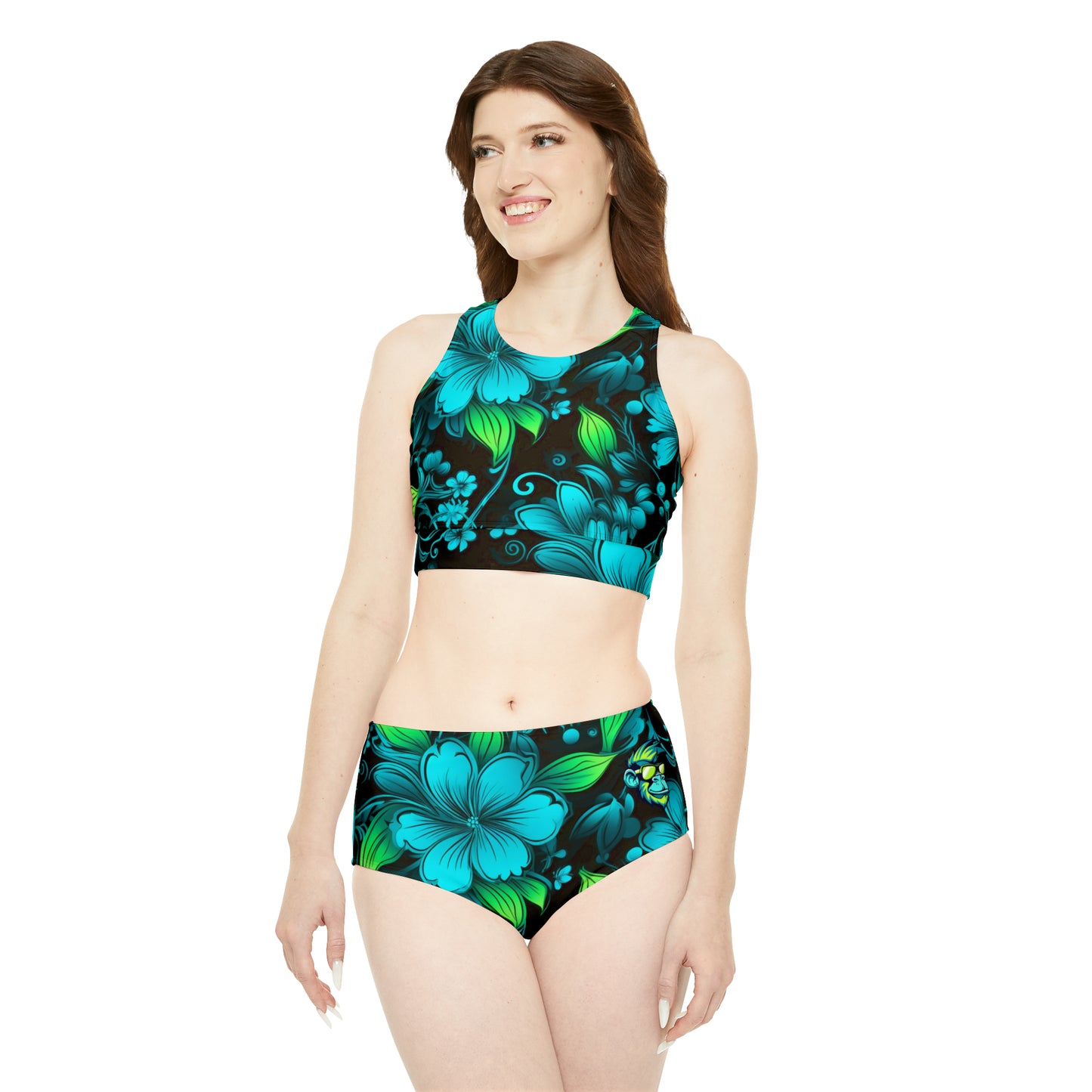 Mascot Surface Beach Volleyball Club Floral Logo Designer Sporty Bikini Set