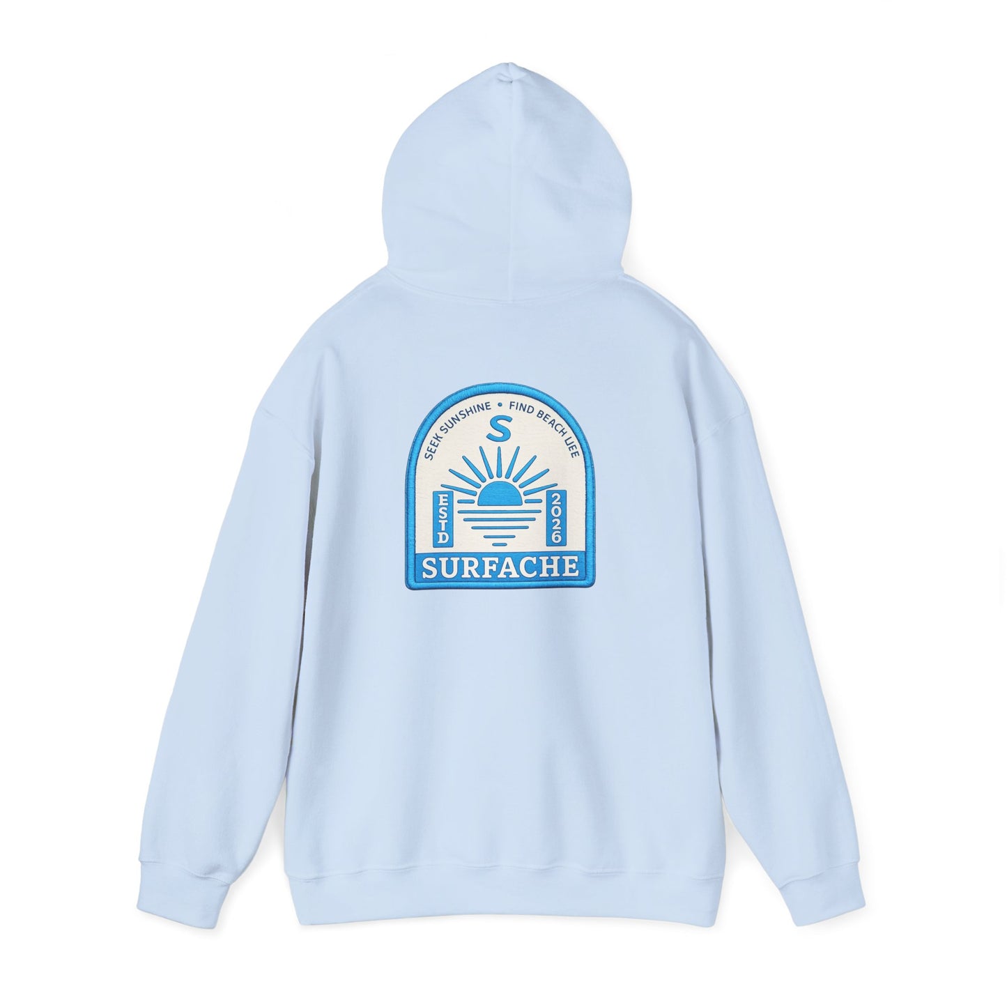 Surfache Vintage Badge Hoodie — Coastal Sunset Surf Brand Sweatshirt