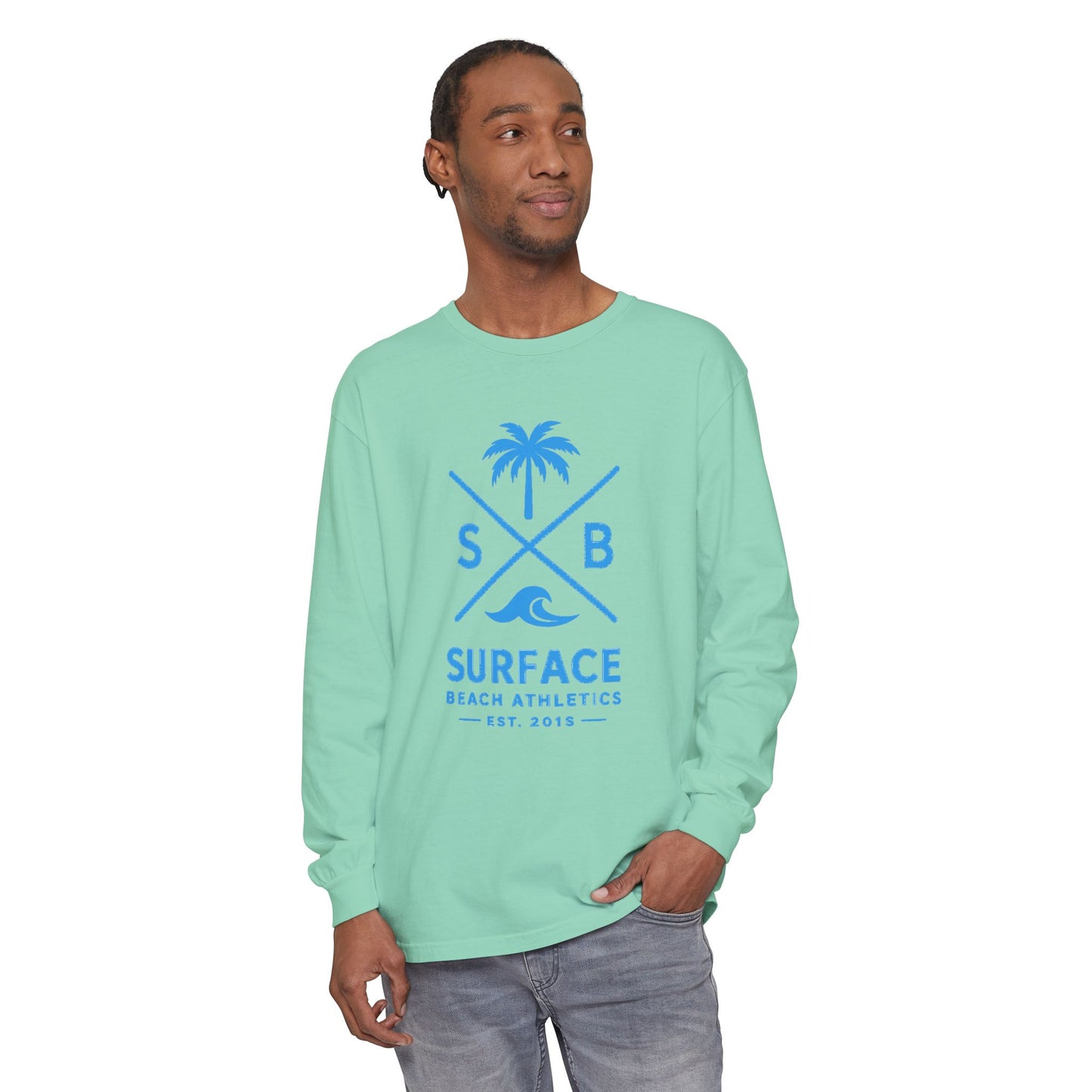 Surface Beach Athletics Long Sleeve Tee — Palm & Wave Graphic Shirt