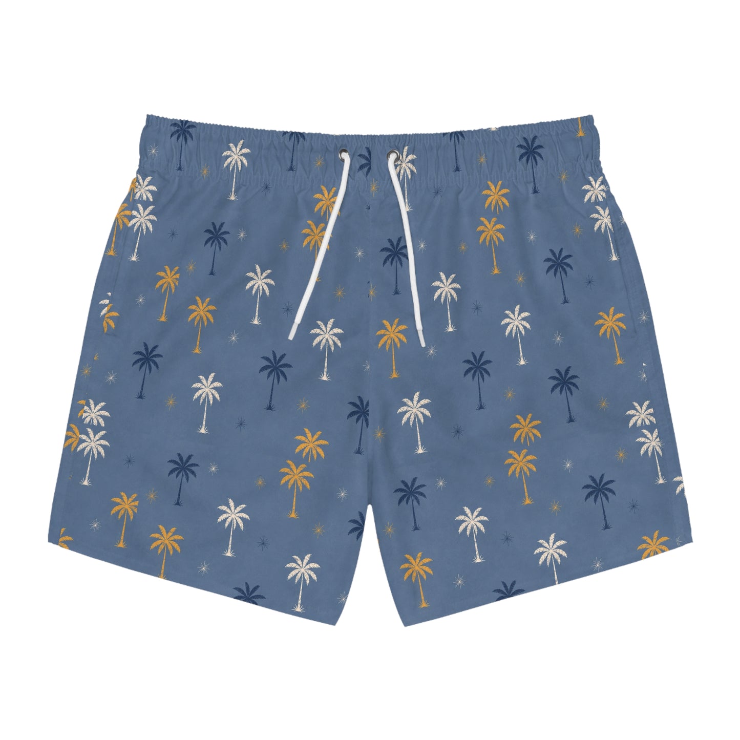 Palm Tree Swim Trunks — Blue All-Over Print Beach Shorts