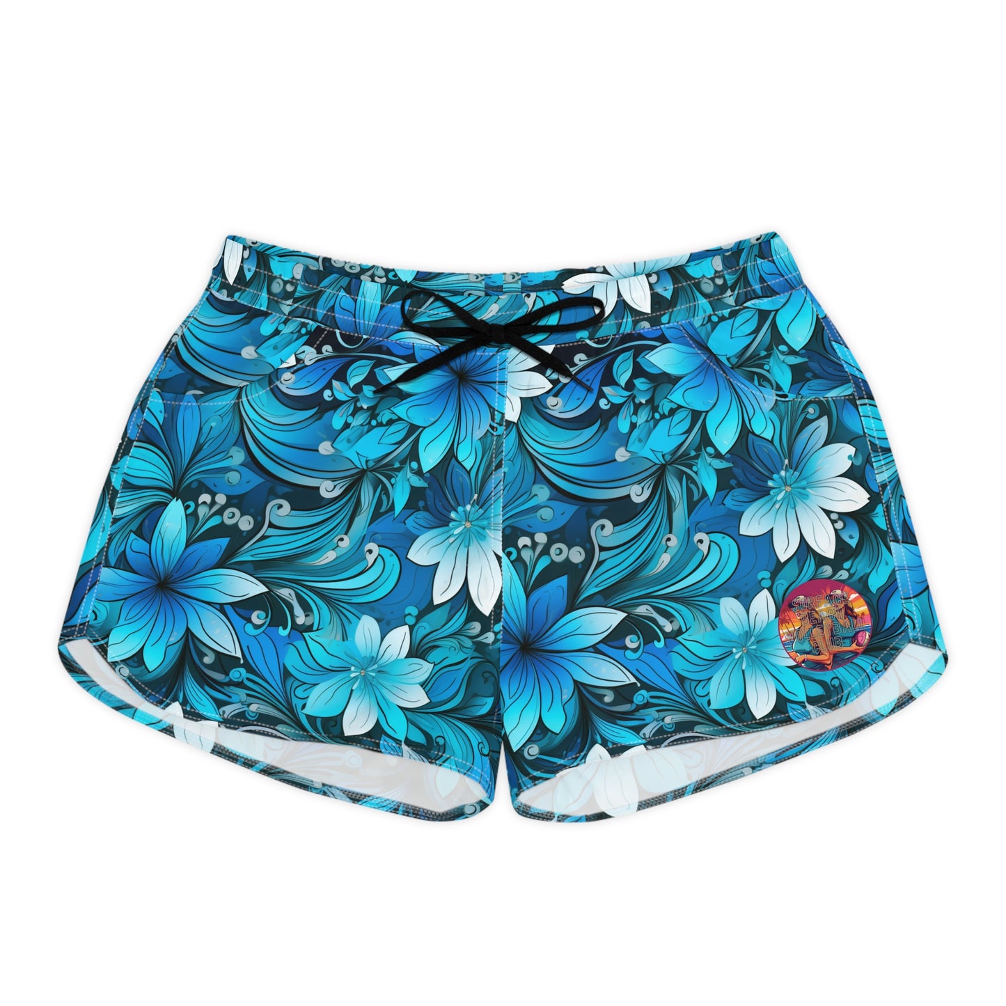 Surface Beach Volleyball Club Cyan Floral Logo Cover Up Women's Casual Shorts (AOP)