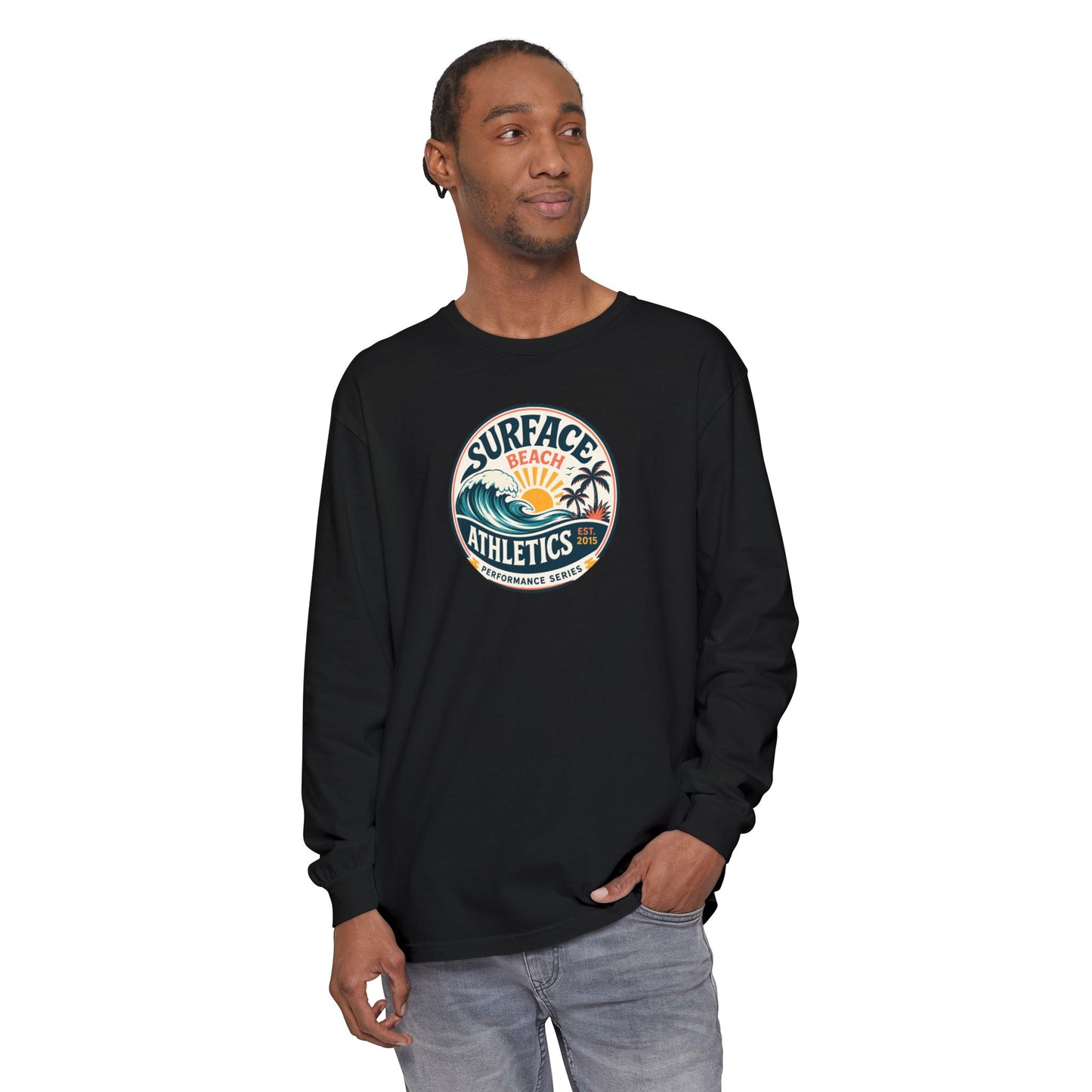 Surface Beach Athletics Long Sleeve Tee — Surf Waves Sunset Graphic