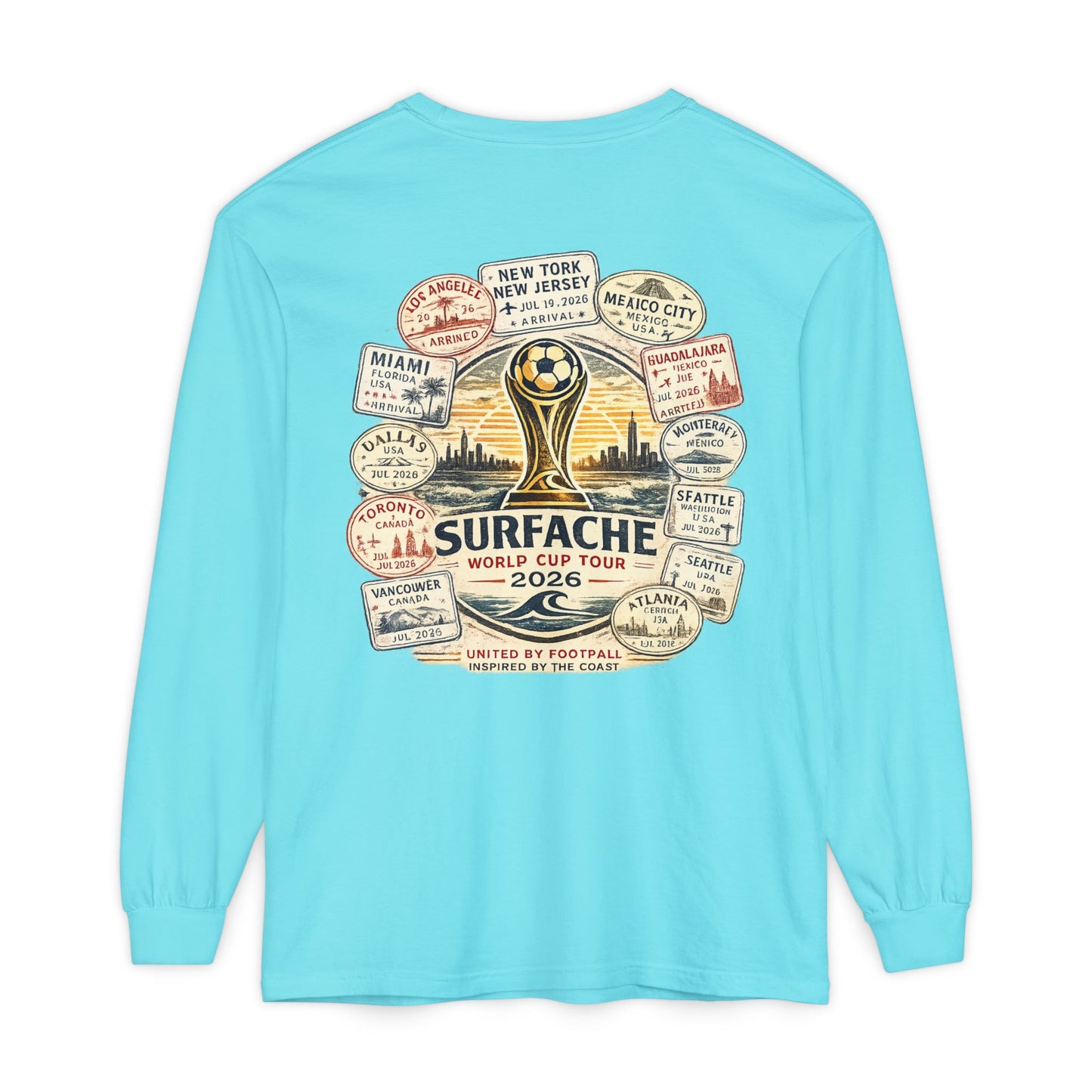 Surfache Passport Edition World Cup Tour Long Sleeve Tee — Soccer Travel Graphic