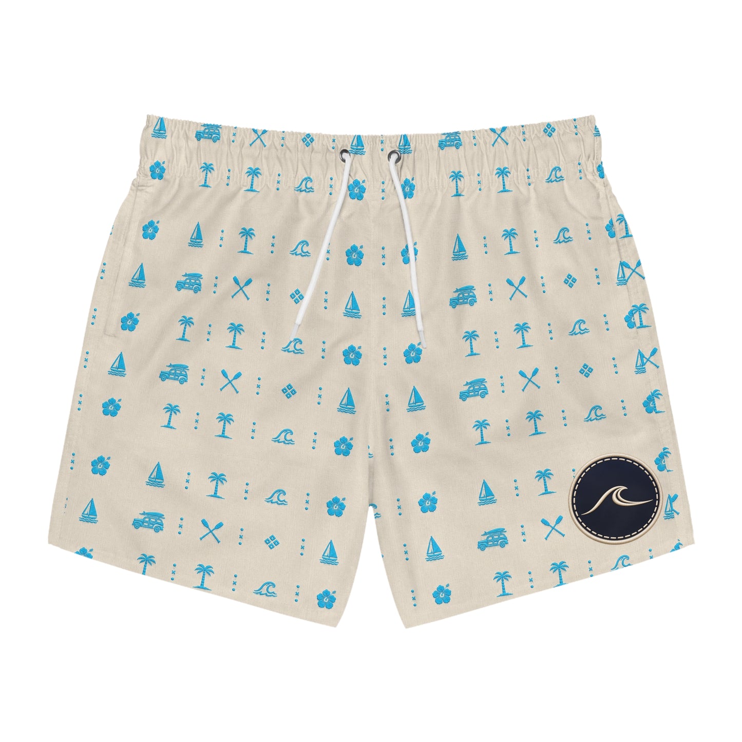 Surfache Men's Casual Surf Pattern Swim Trunks — Blue Beach Icons AOP