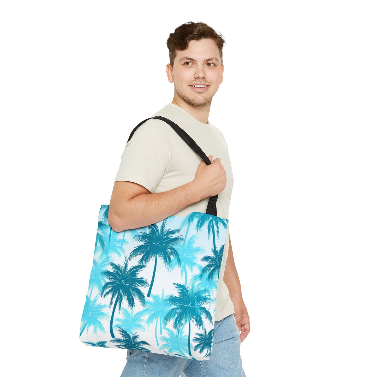 Cyan Palm Tree Travel Tote Bag