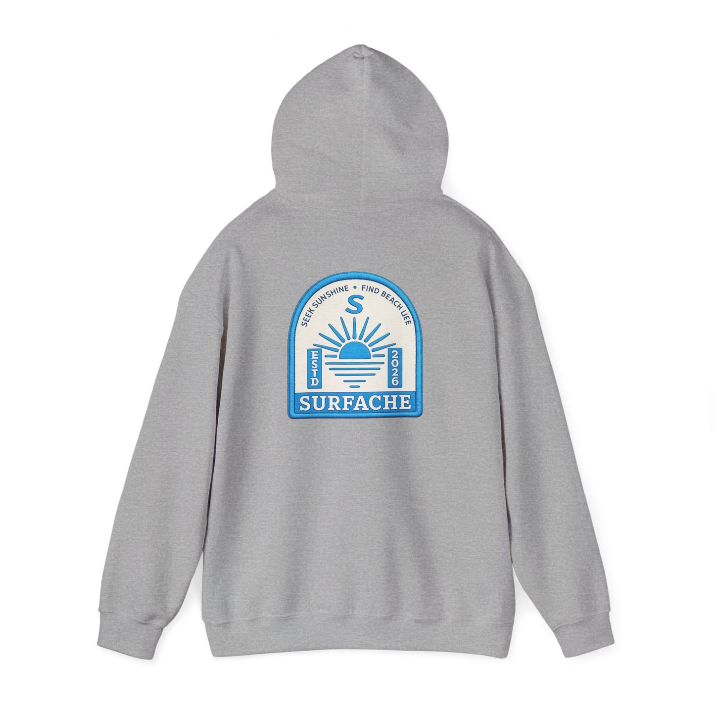 Surfache Vintage Badge Hoodie — Coastal Sunset Surf Brand Sweatshirt