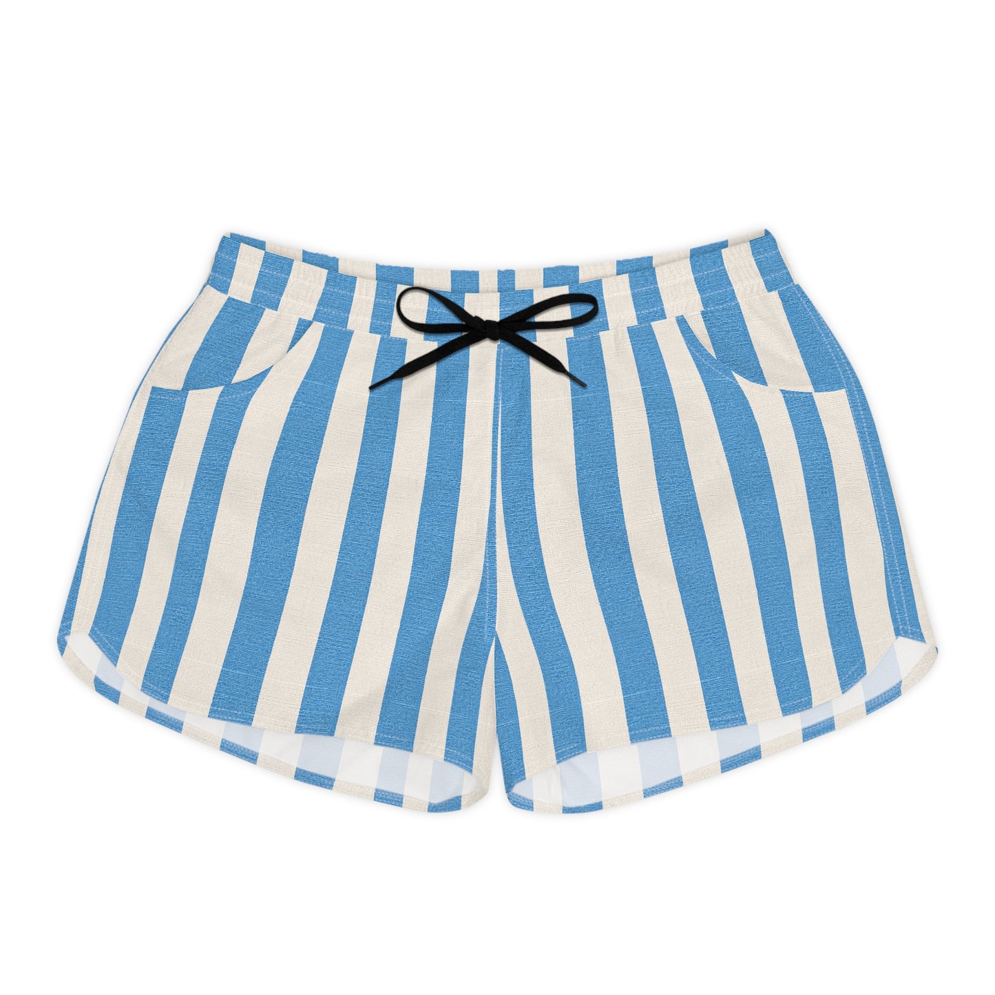 Caribbean Blue Striped Women's Casual Shorts – Beachy Summer Lounge Shorts
