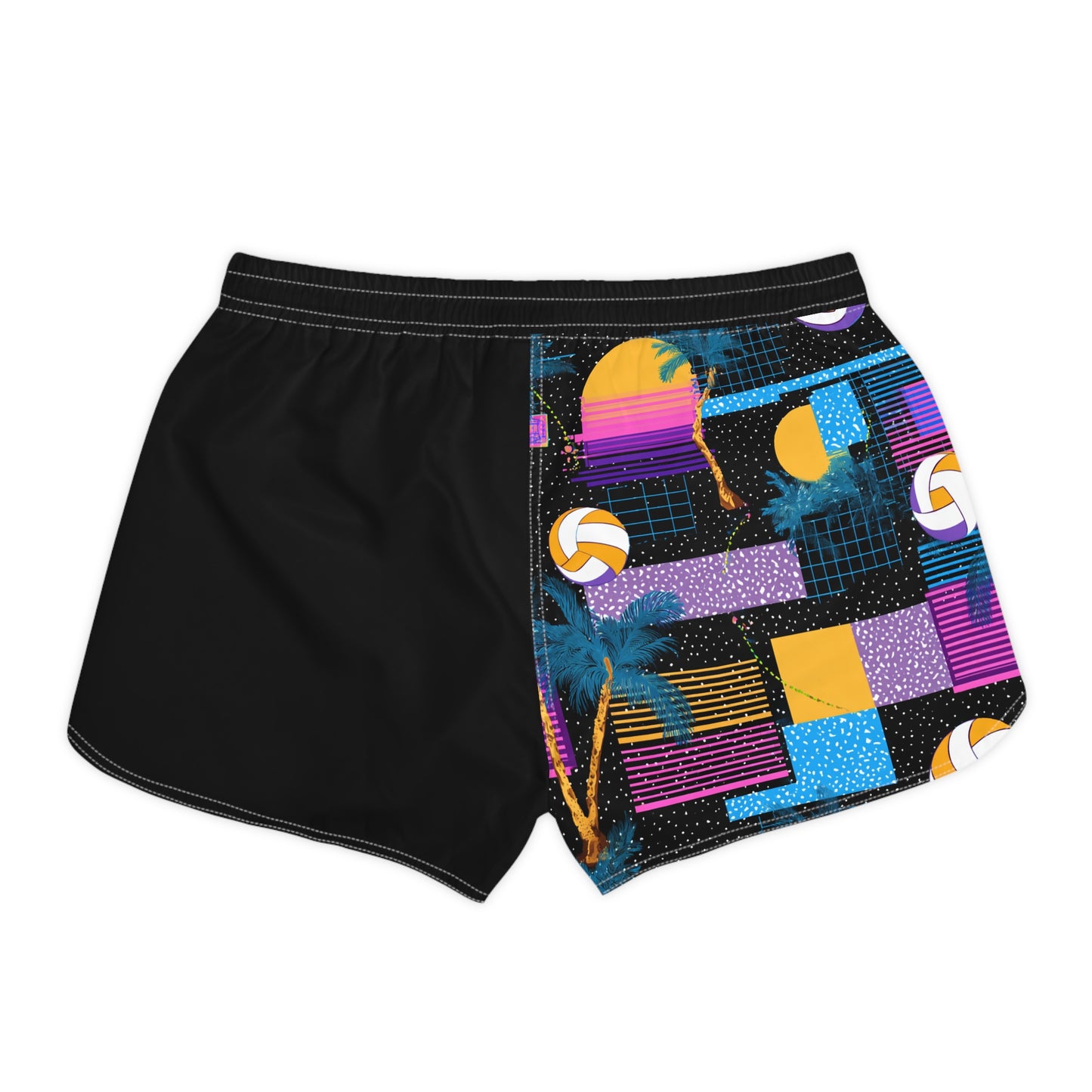 Retro Beach Volleyball Women's Casual Shorts — Neon Palm Sunset AOP