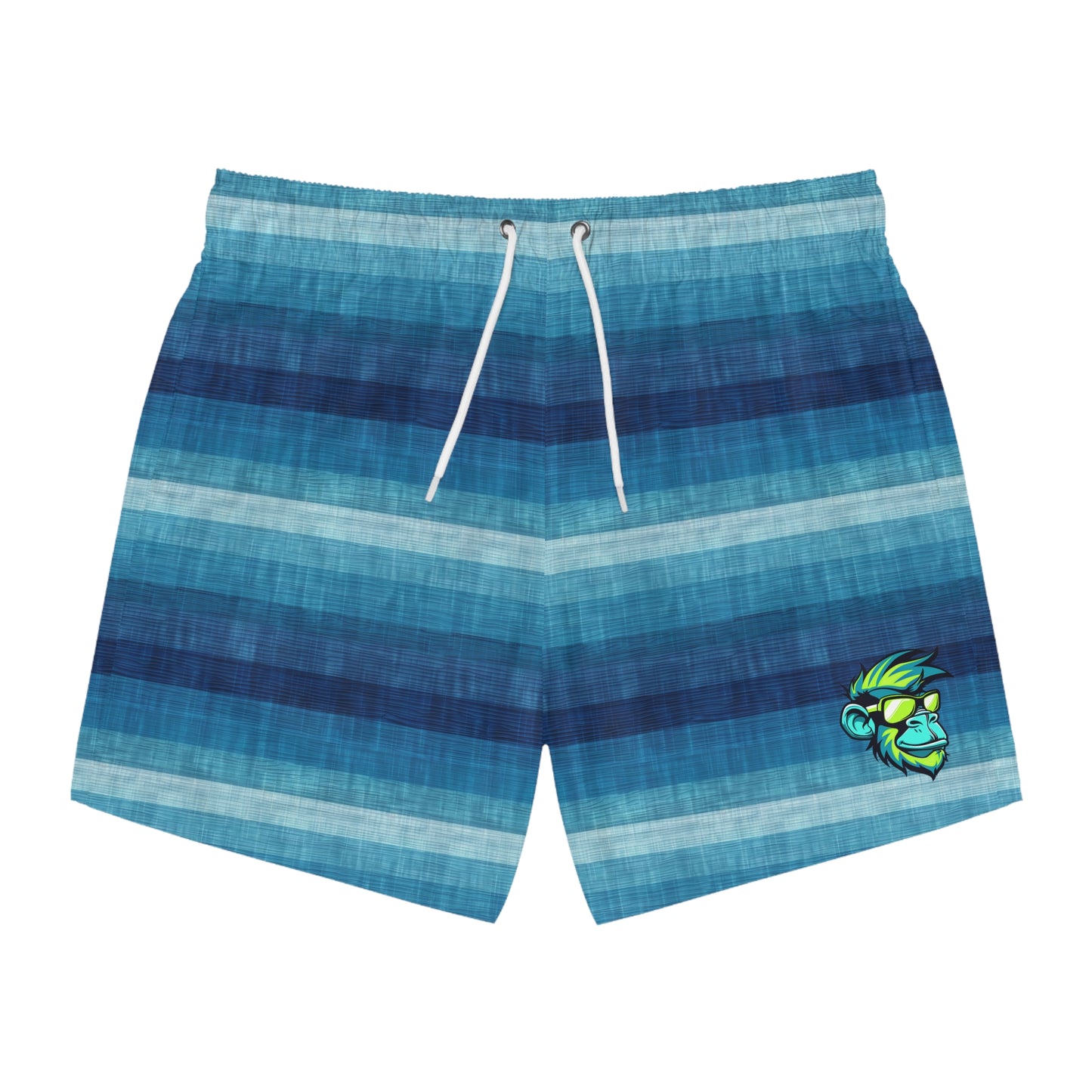 Blue Striped Swim Trunks with Tropical Monkey Logo
