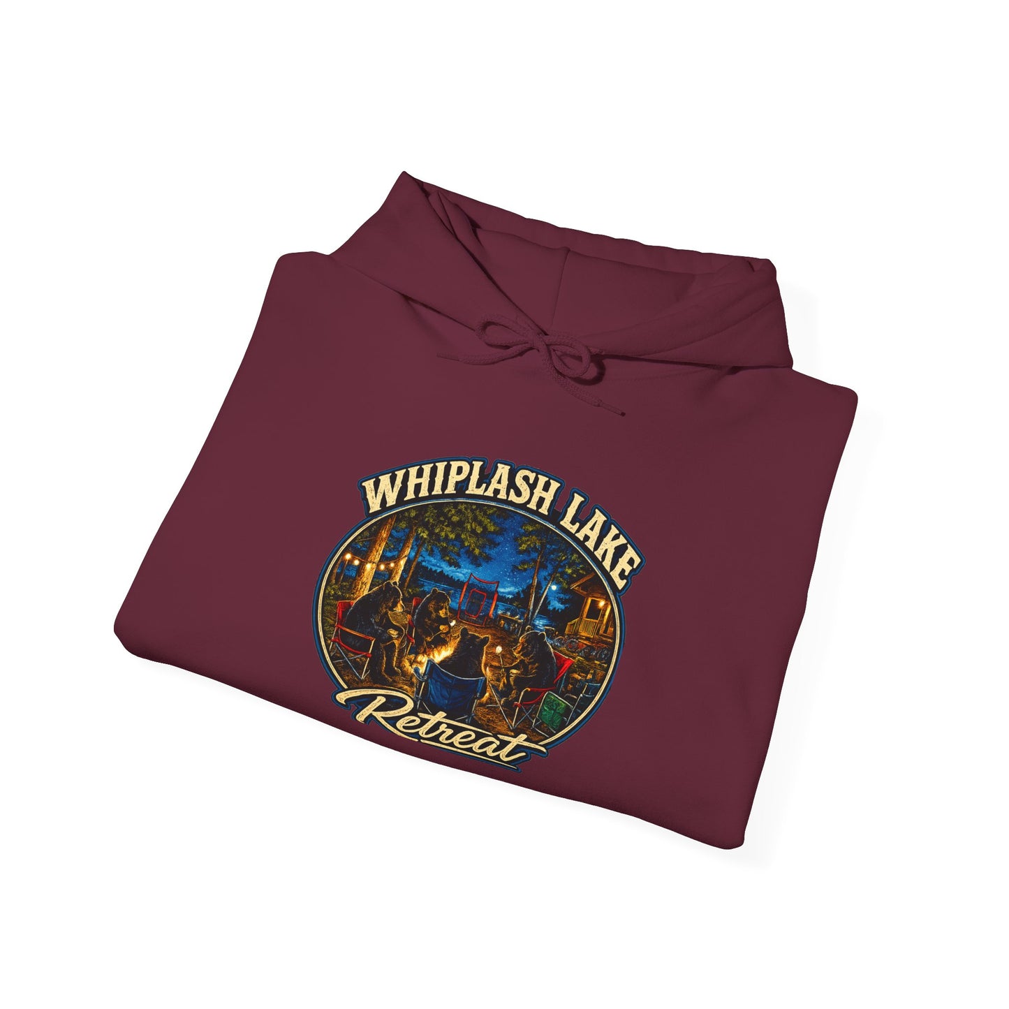 Whiplash Lake Retreat Hoodie — Vintage Cabin Lake Camp Pullover