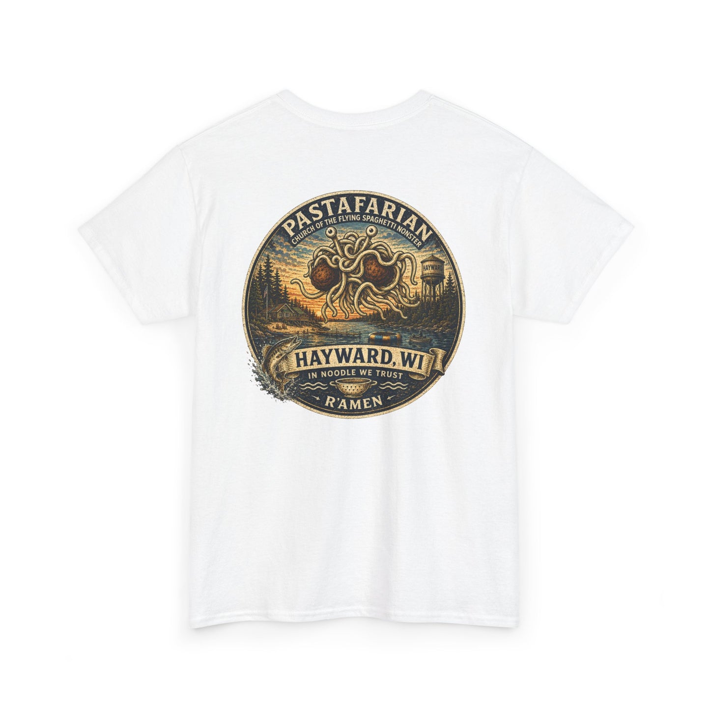 Whiplash Pastafarian T-Shirt — Vintage Hayward, WI Ramen Graphic Tee