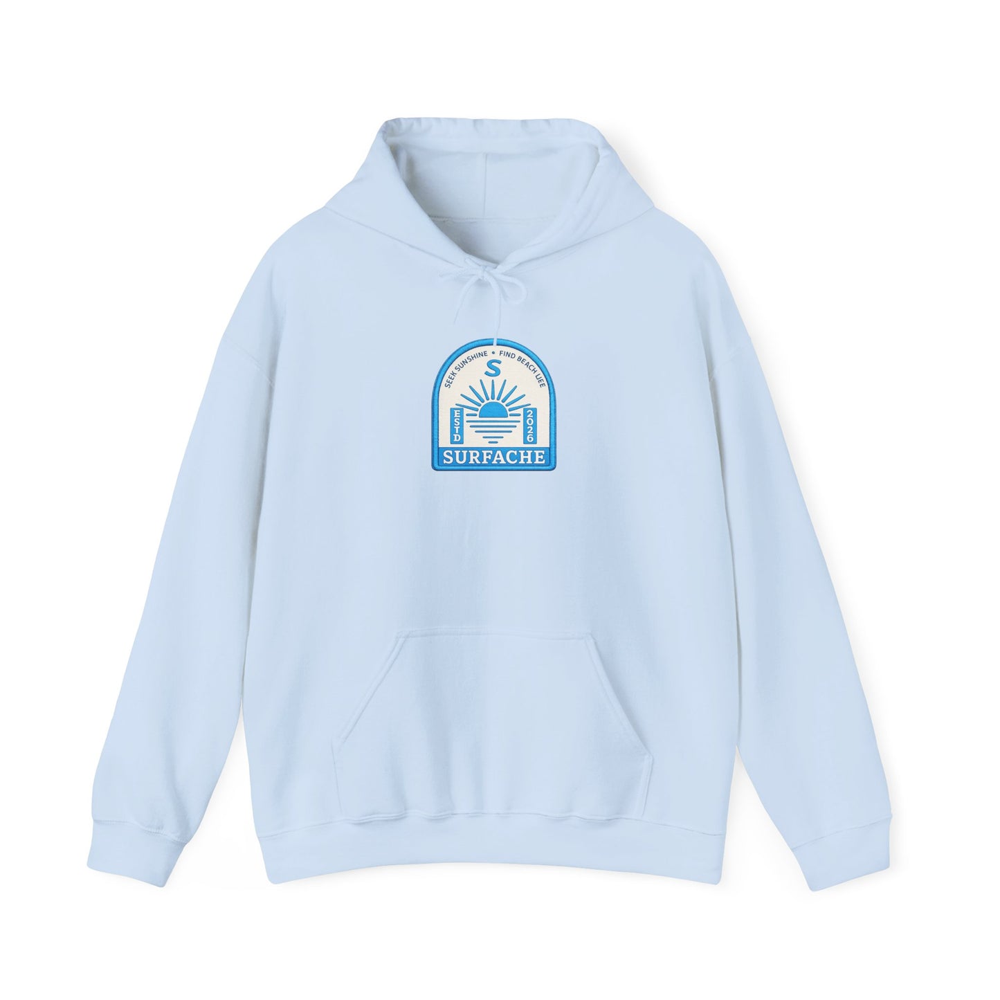 Surfache Vintage Badge Hoodie — Coastal Sunset Surf Brand Sweatshirt