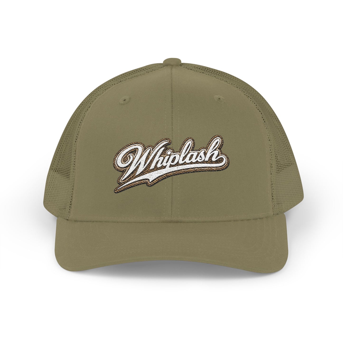 Whiplash Script Snapback Trucker Cap — Retro Baseball Mesh Hat