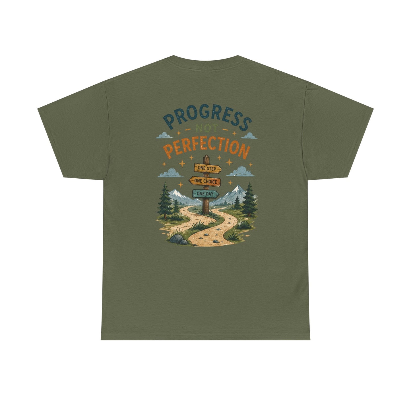 Progress Not Perfection Graphic Tee — Motivational Hiking Signback T‑Shirt