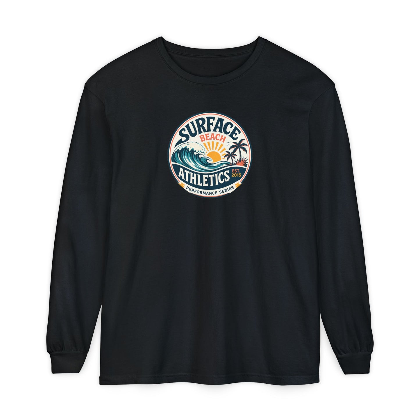 Surface Beach Athletics Long Sleeve Tee — Surf Waves Sunset Graphic