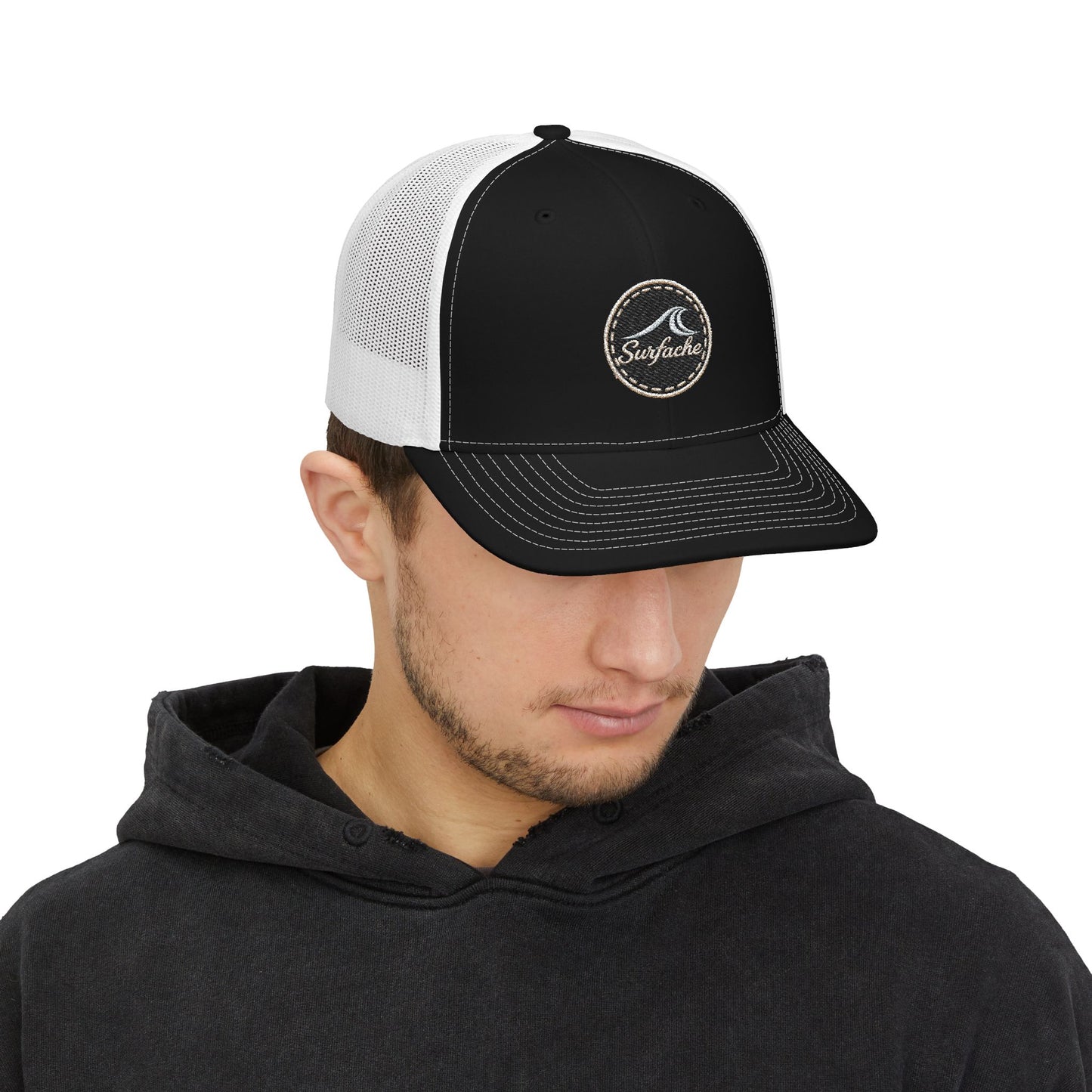 Surfache Snapback Trucker Cap — Embroidered Wave Logo Mesh Hat