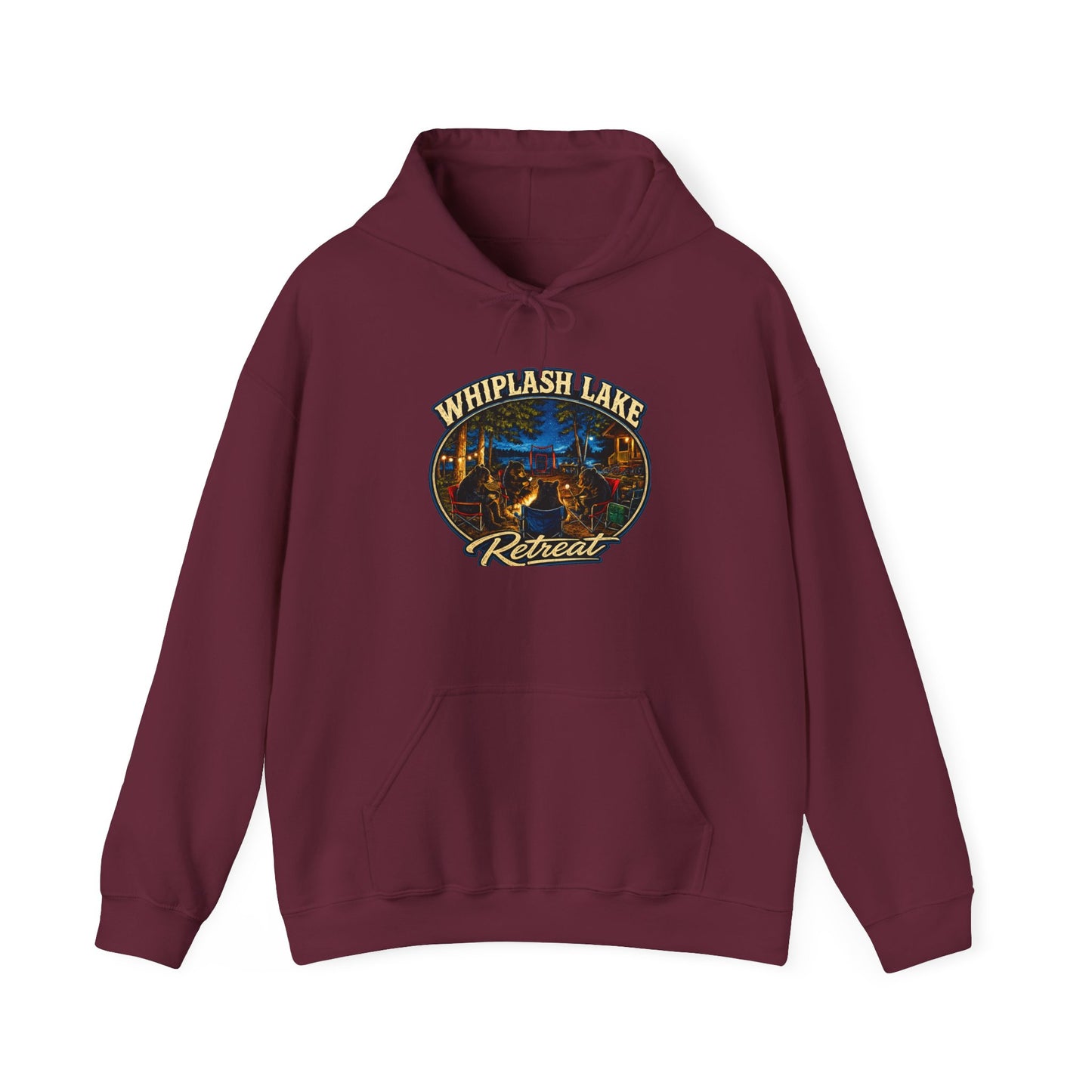 Whiplash Lake Retreat Hoodie — Vintage Cabin Lake Camp Pullover