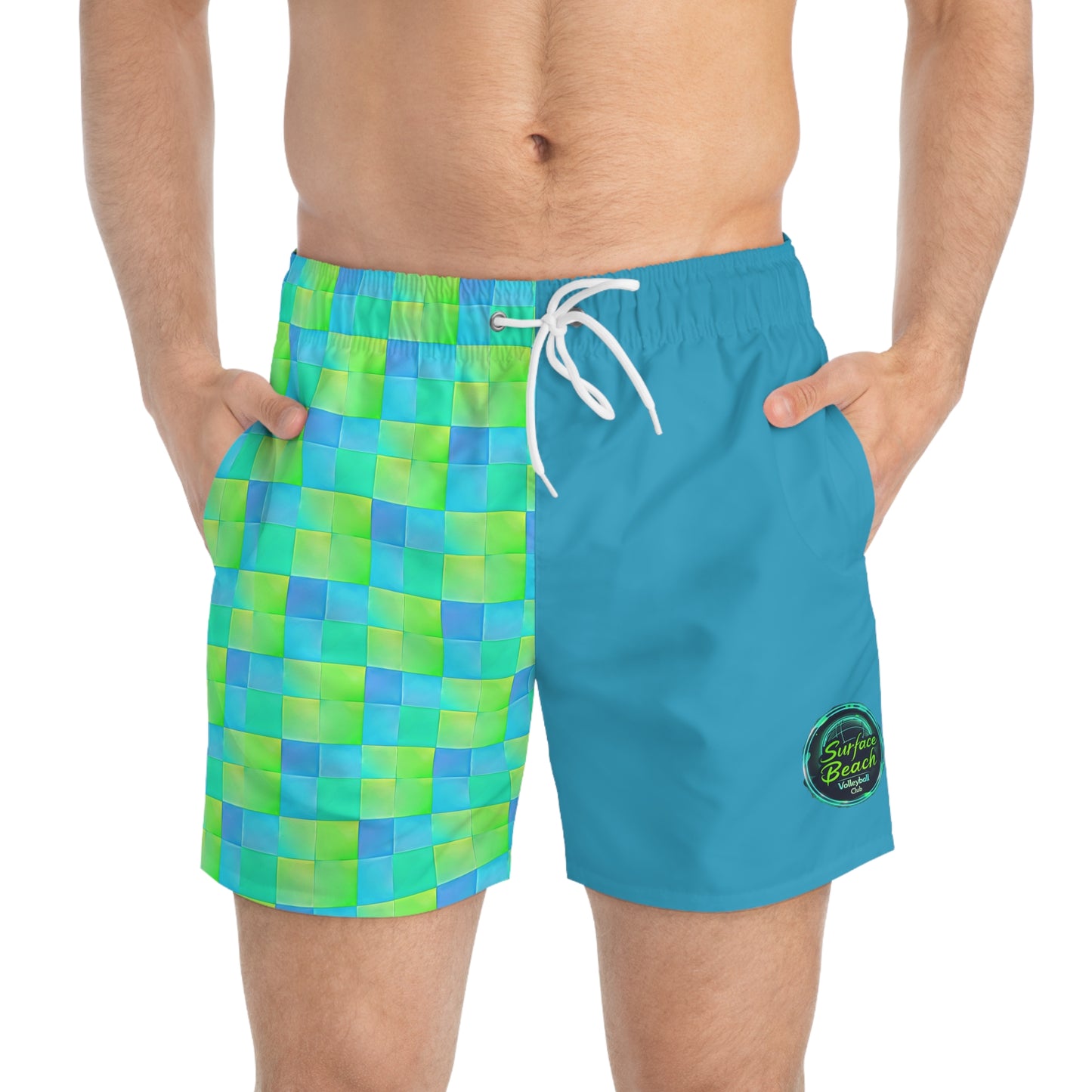 Checkered Icon Color Block Surface Beach Volleyball Club Modern Swim Trunks