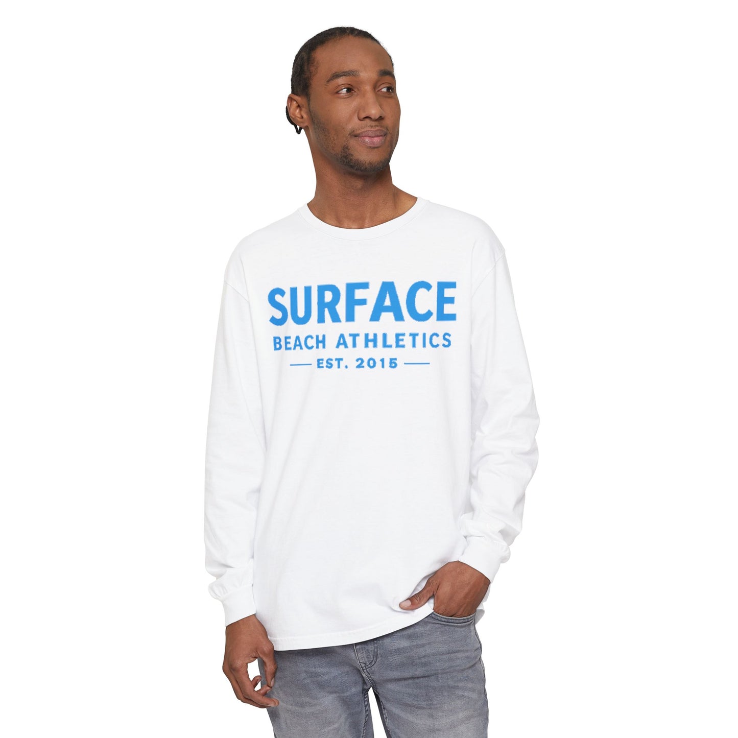 Surface Beach Athletics Long Sleeve Tee — "SURFACE" Graphic Beach Shirt