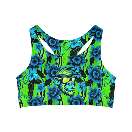 Surface Beach Volleyball Club Striped Floral Logo Seamless Sports Bra (AOP)