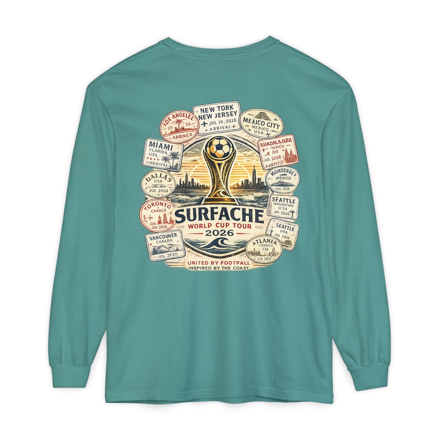 Surfache Passport Edition World Cup Tour Long Sleeve Tee — Soccer Travel Graphic
