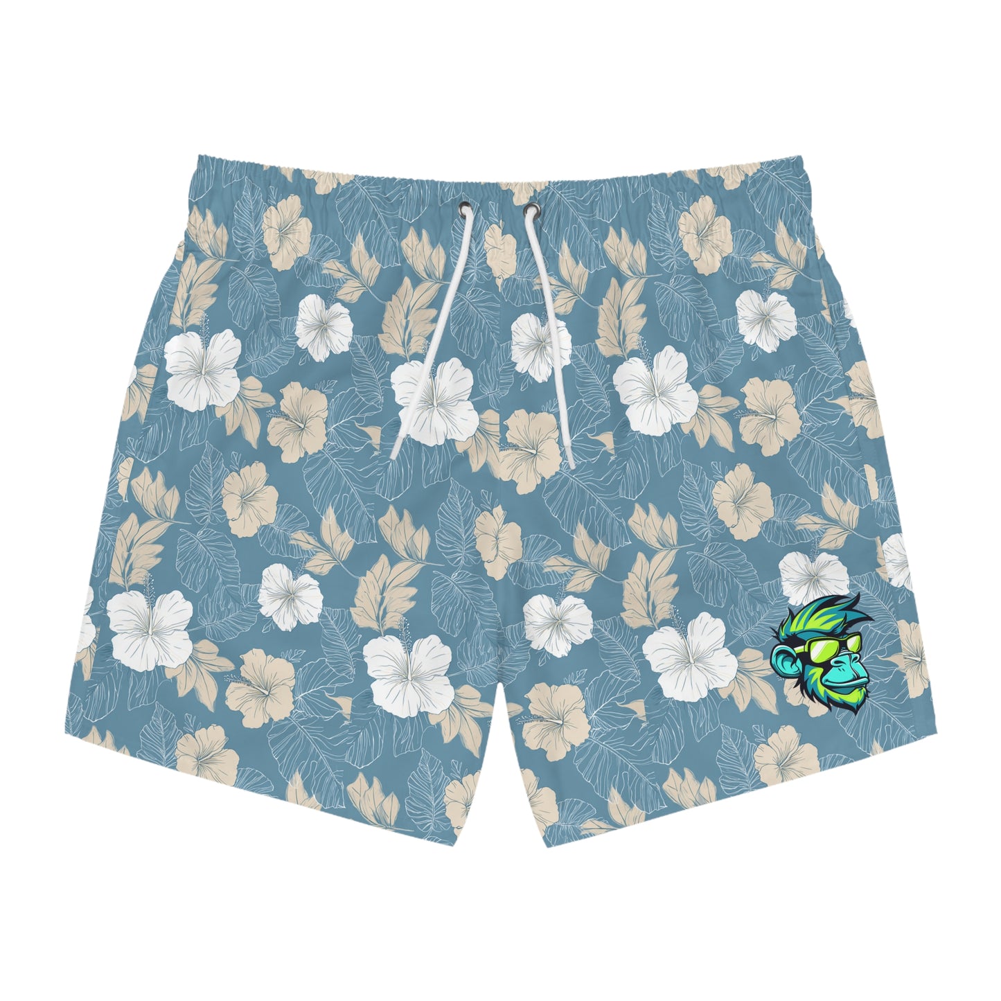 Hibiscus Floral Swim Trunks — Blue Tropical All-Over Print