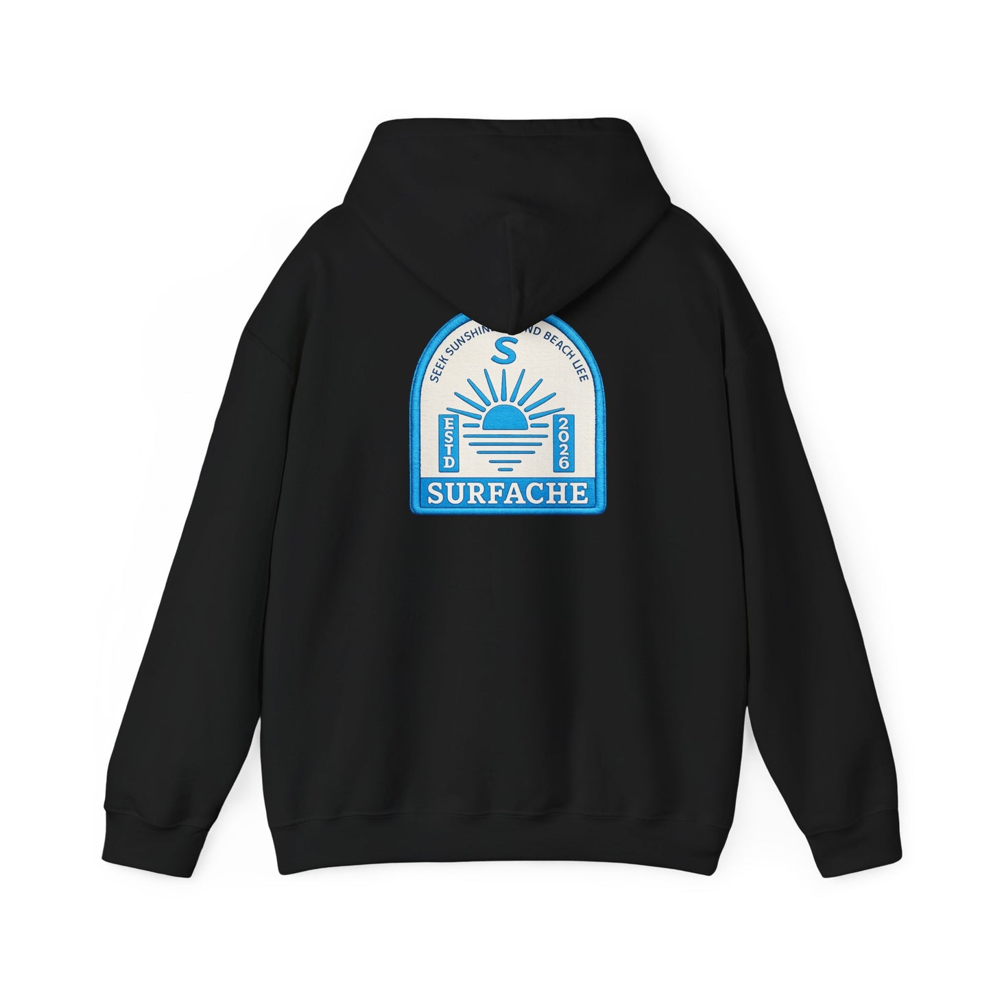 Surfache Vintage Badge Hoodie — Coastal Sunset Surf Brand Sweatshirt