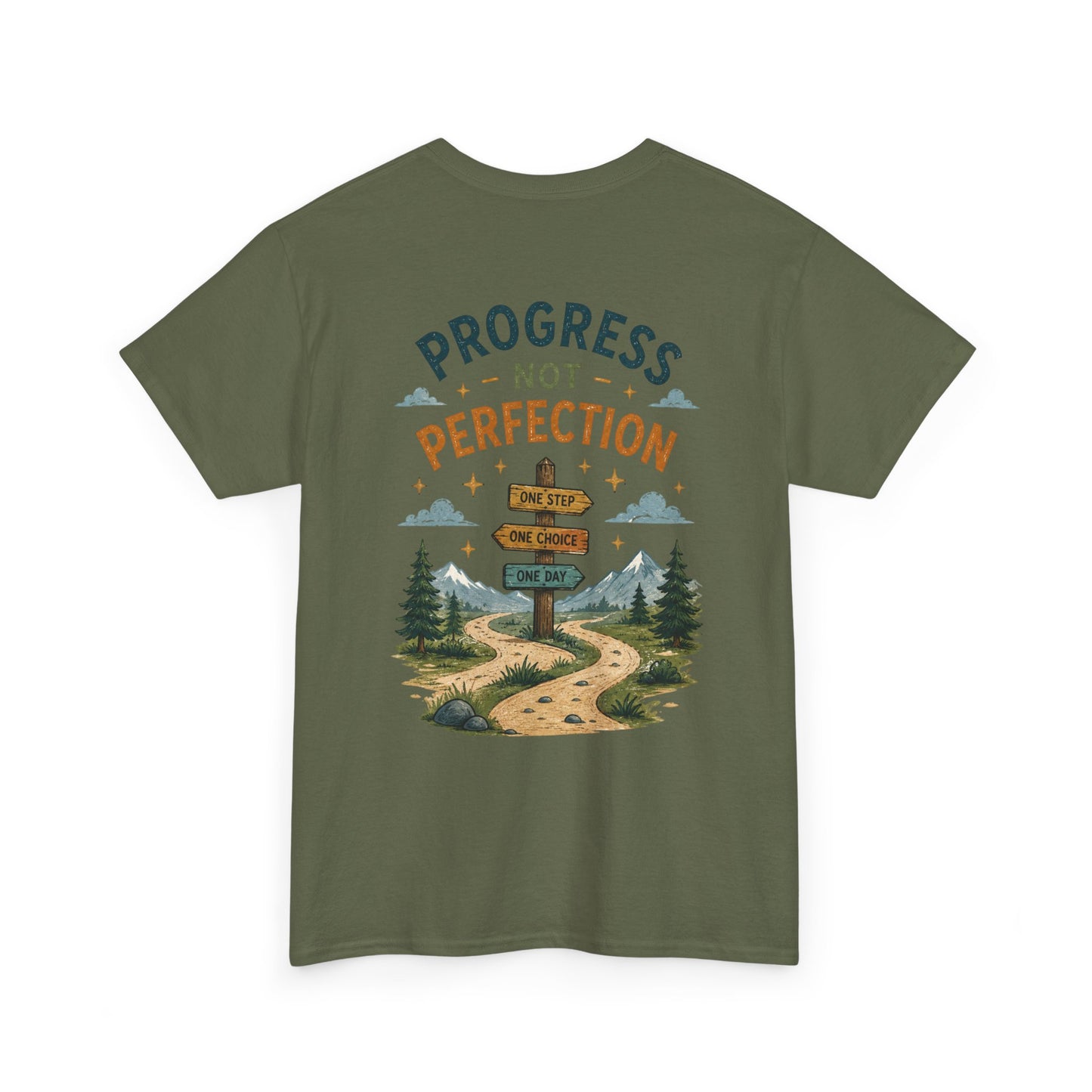 Progress Not Perfection Graphic Tee — Motivational Hiking Signback T‑Shirt