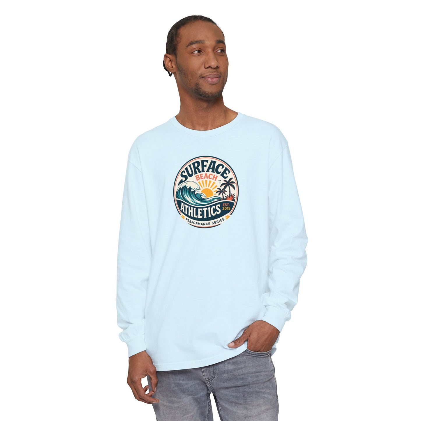 Surface Beach Athletics Long Sleeve Tee — Surf Waves Sunset Graphic