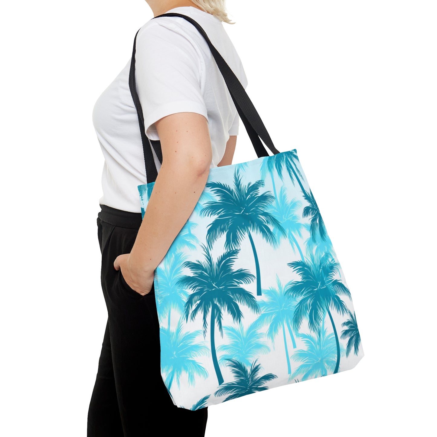 Cyan Palm Tree Travel Tote Bag