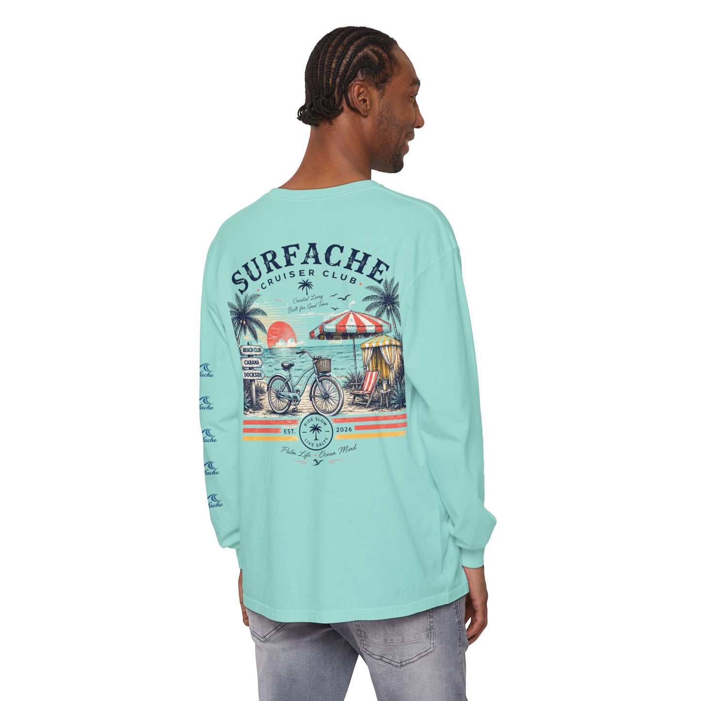 Surfache Cruiser Club Long Sleeve T-Shirt — Bike & Beach Graphic